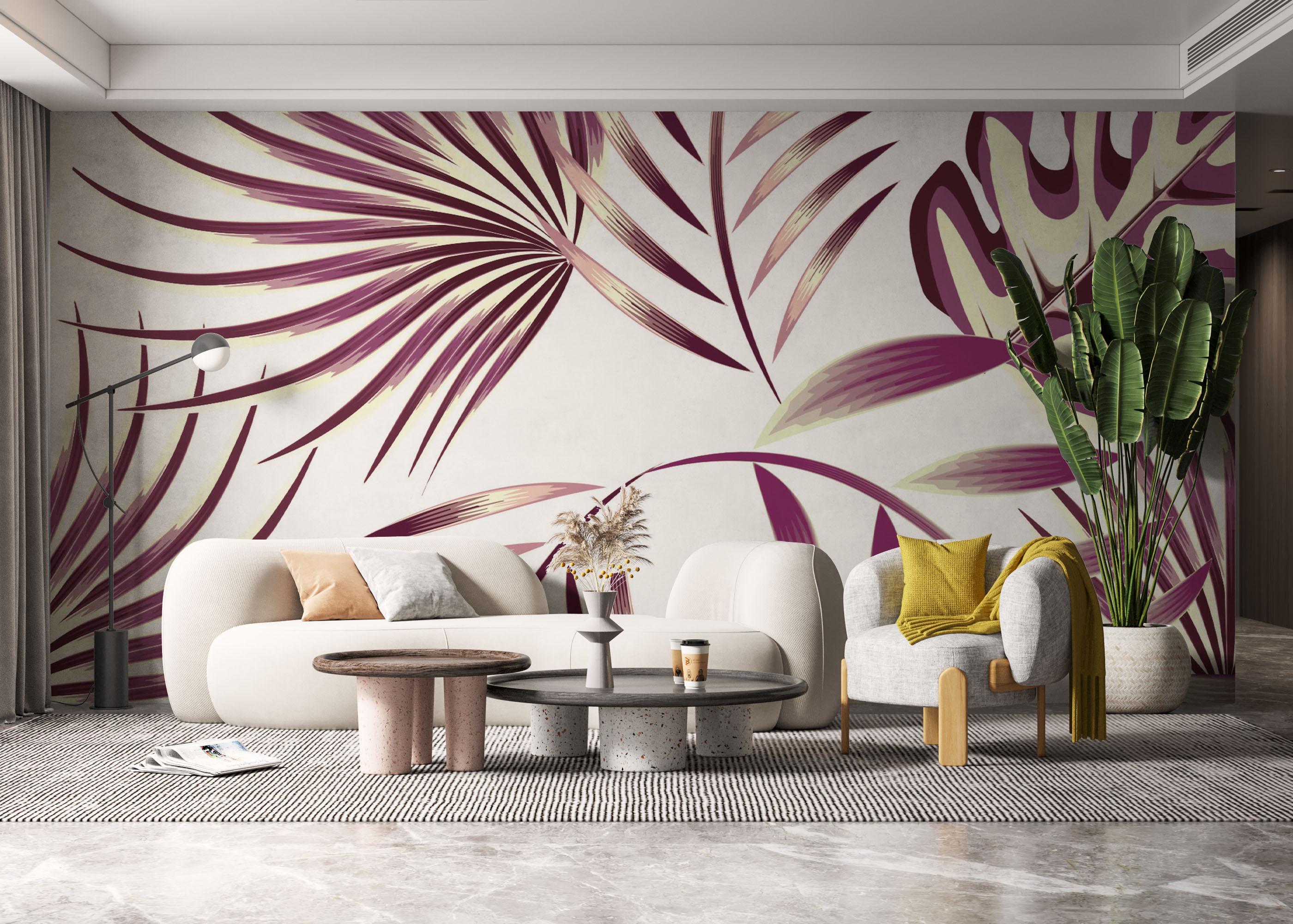 Fototapet Cream Purple Leaves mockup 6