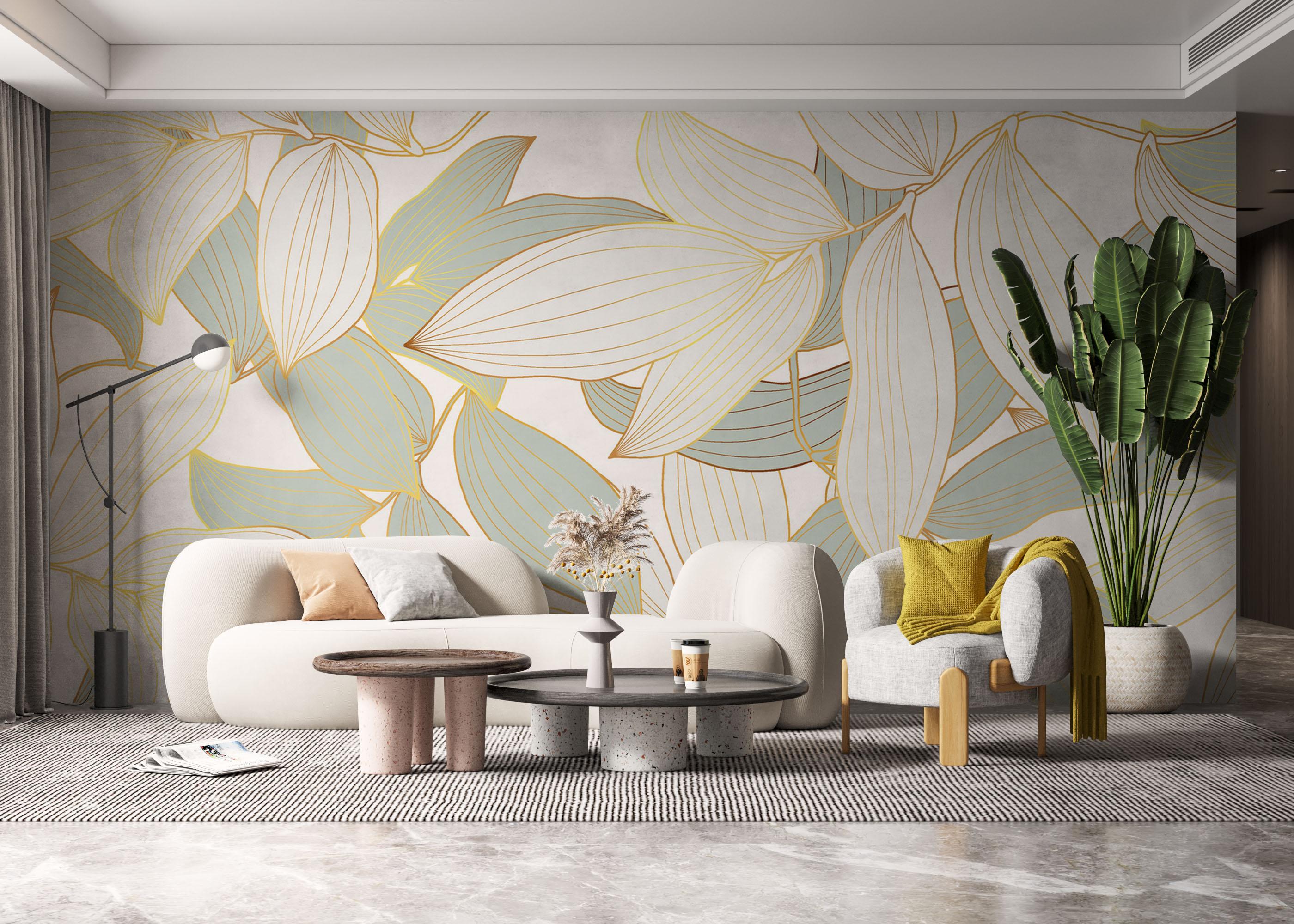 Fototapet Grey Gold Leaves Art mockup 6