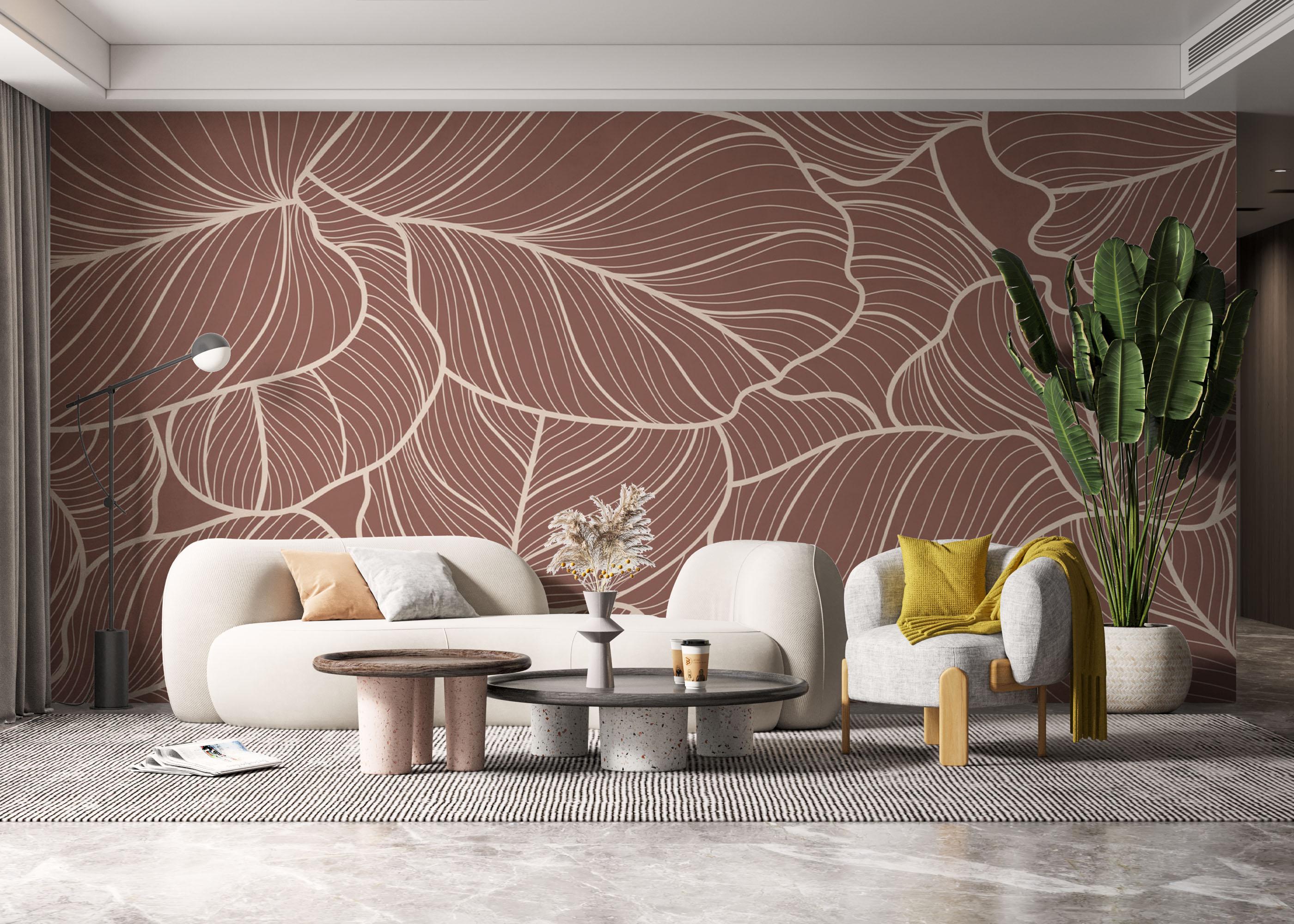 Fototapet Pink Leaf Wall mockup 6