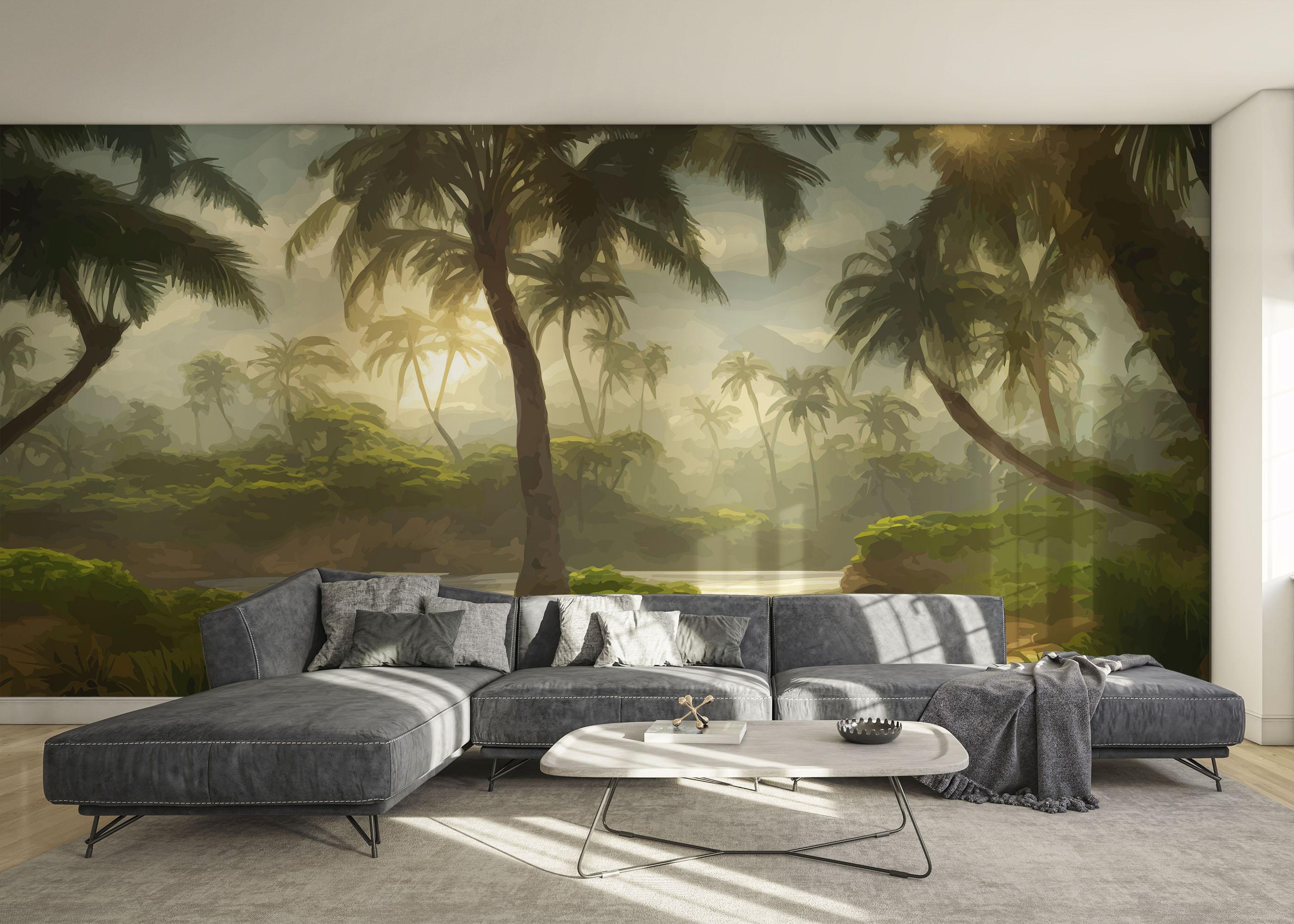 Fototapet Foggy Palm Jungle mockup 0