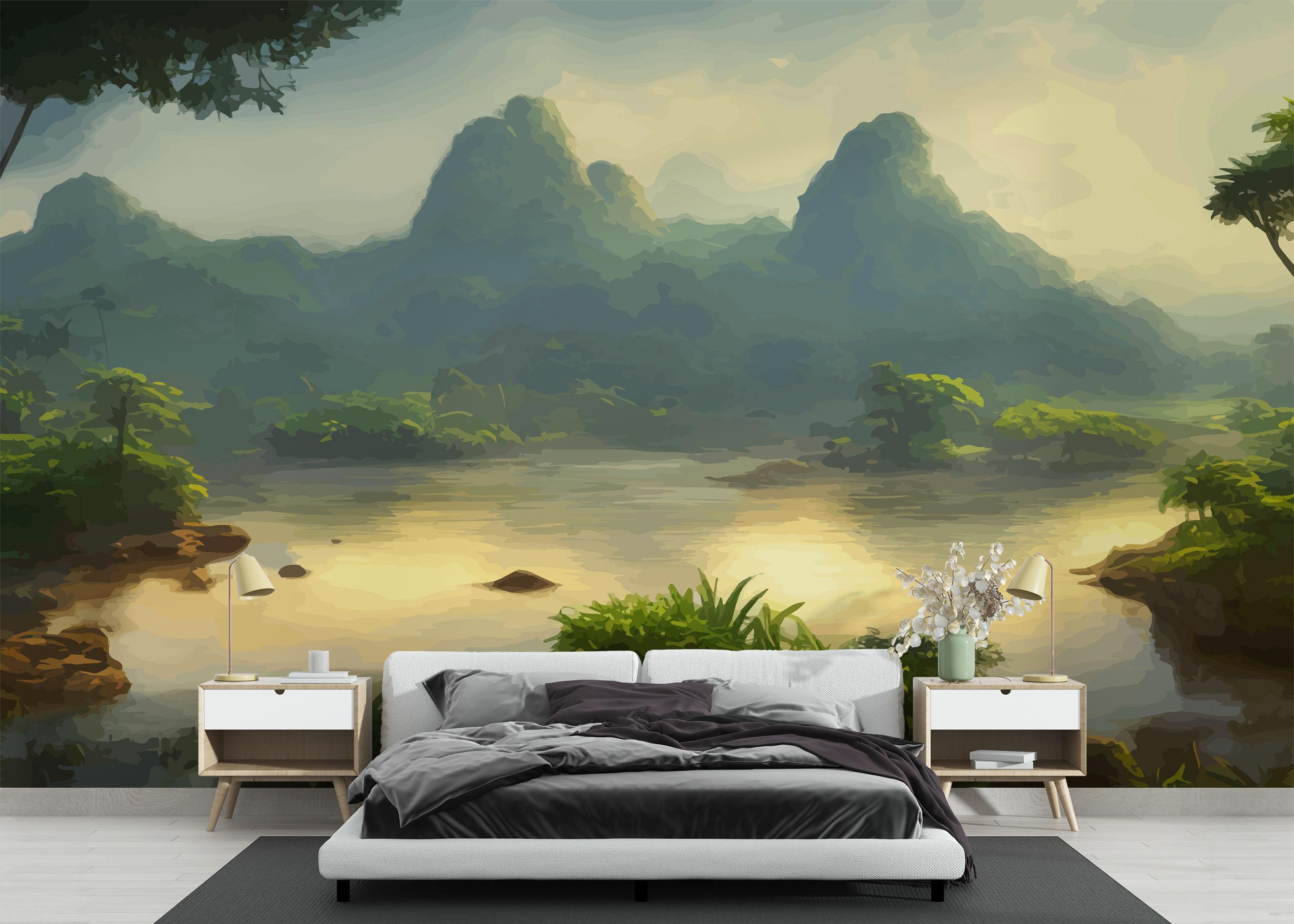 Fototapet Beautiful Jungle Lake mockup 3