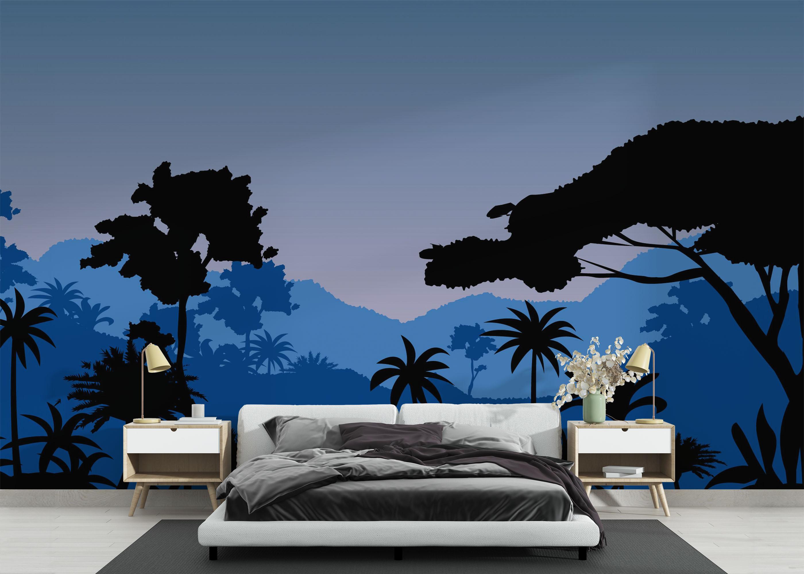 Fototapet Jungle Blue Black mockup 3