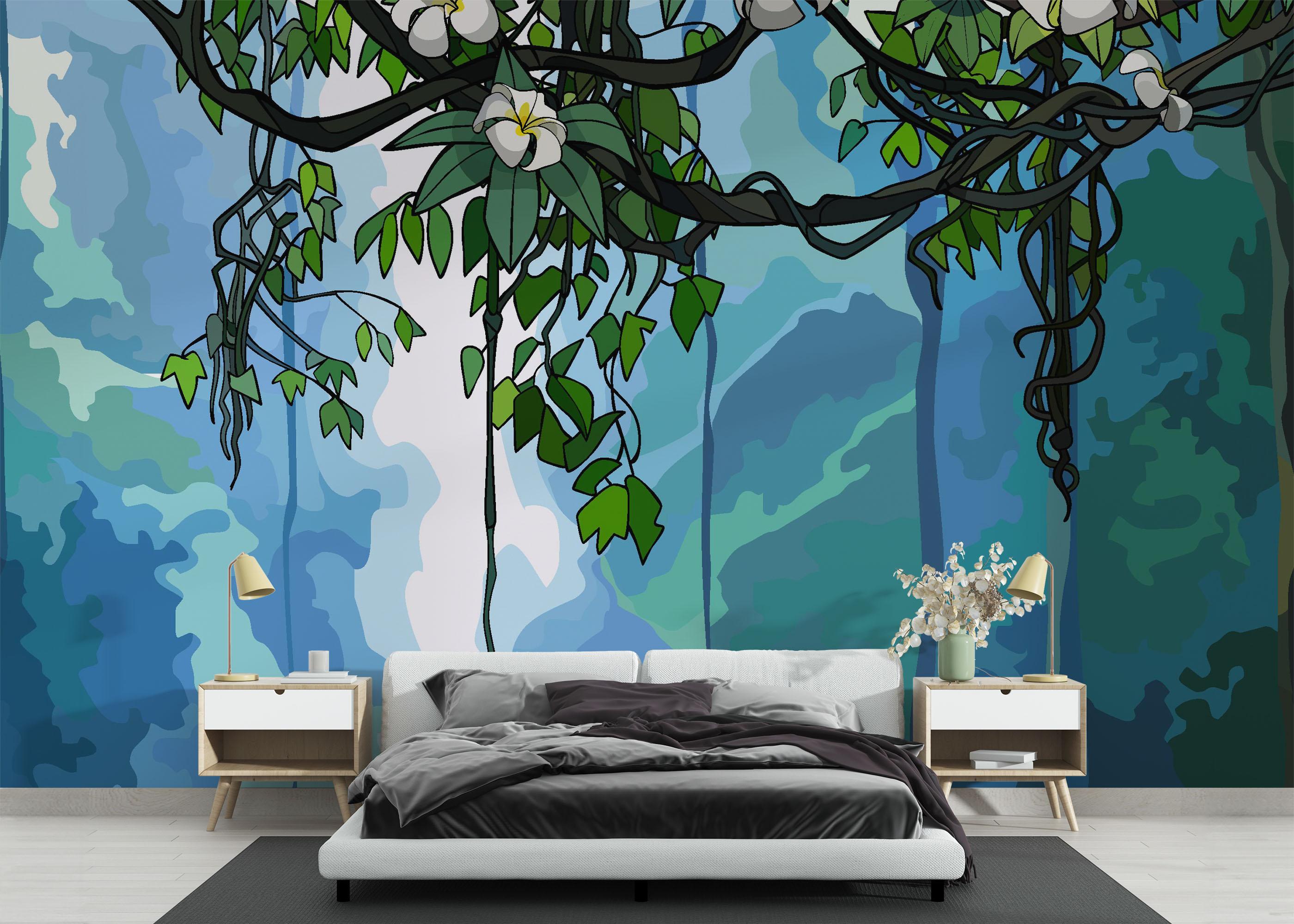 Fototapet Jungle Falling Flower mockup 3