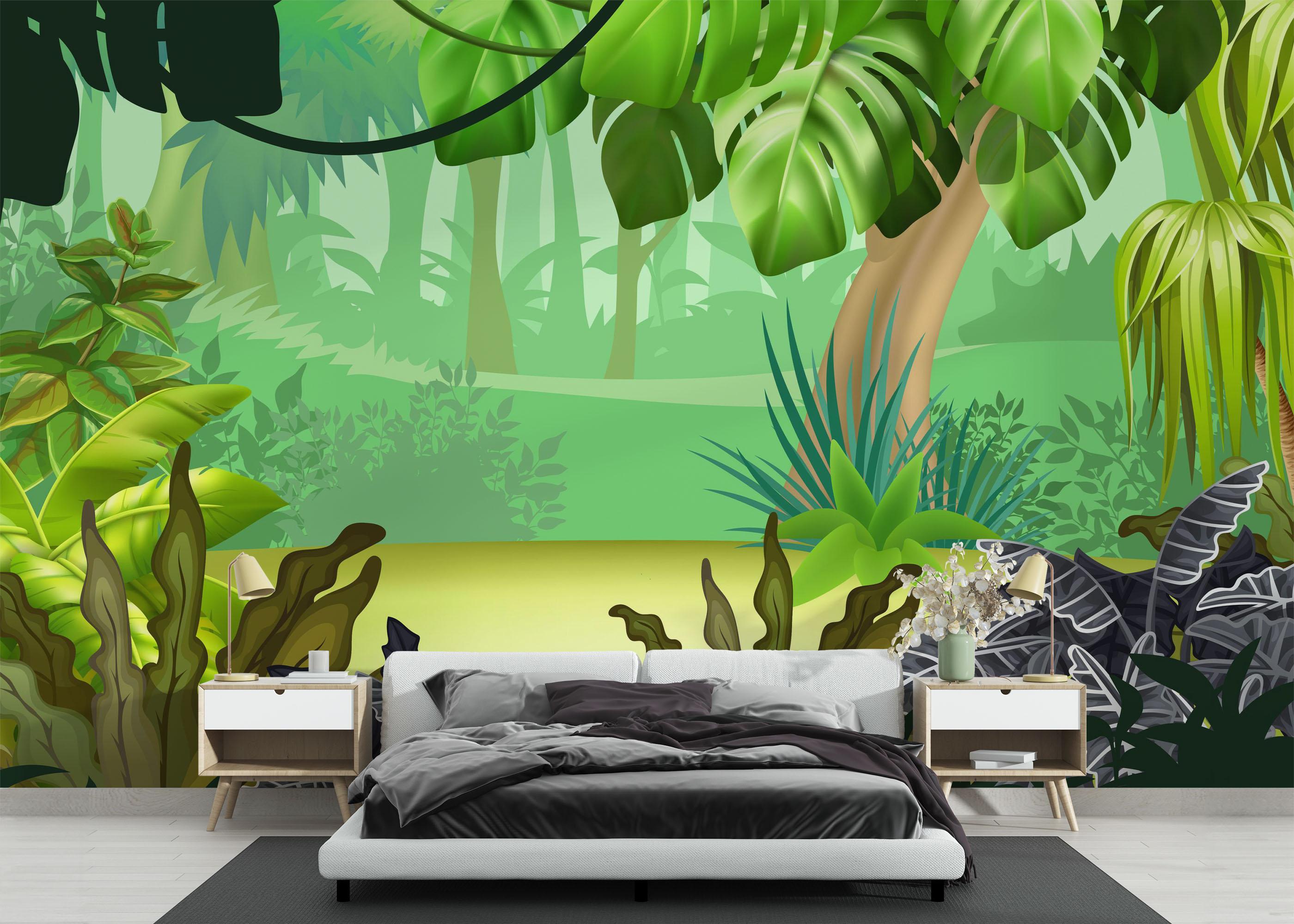 Fototapet Jungle Green Grey mockup 3
