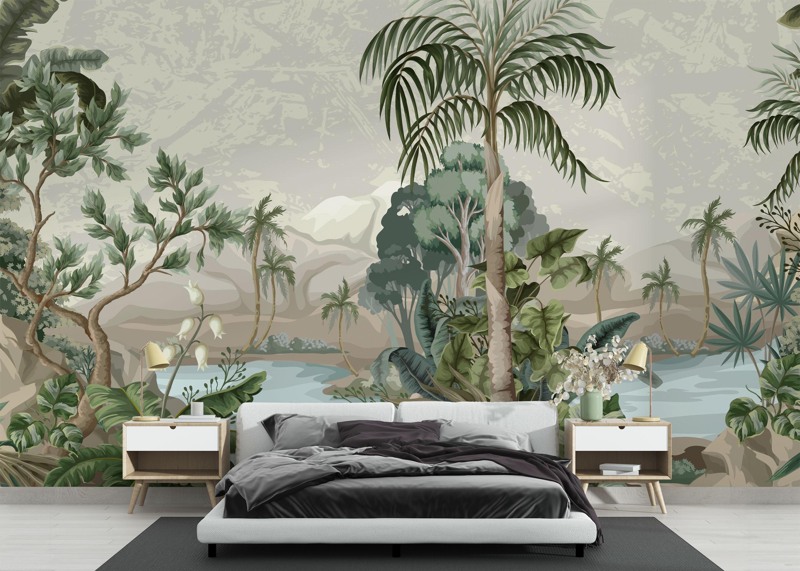 Fototapet Jungle Palm Lake mockup 3