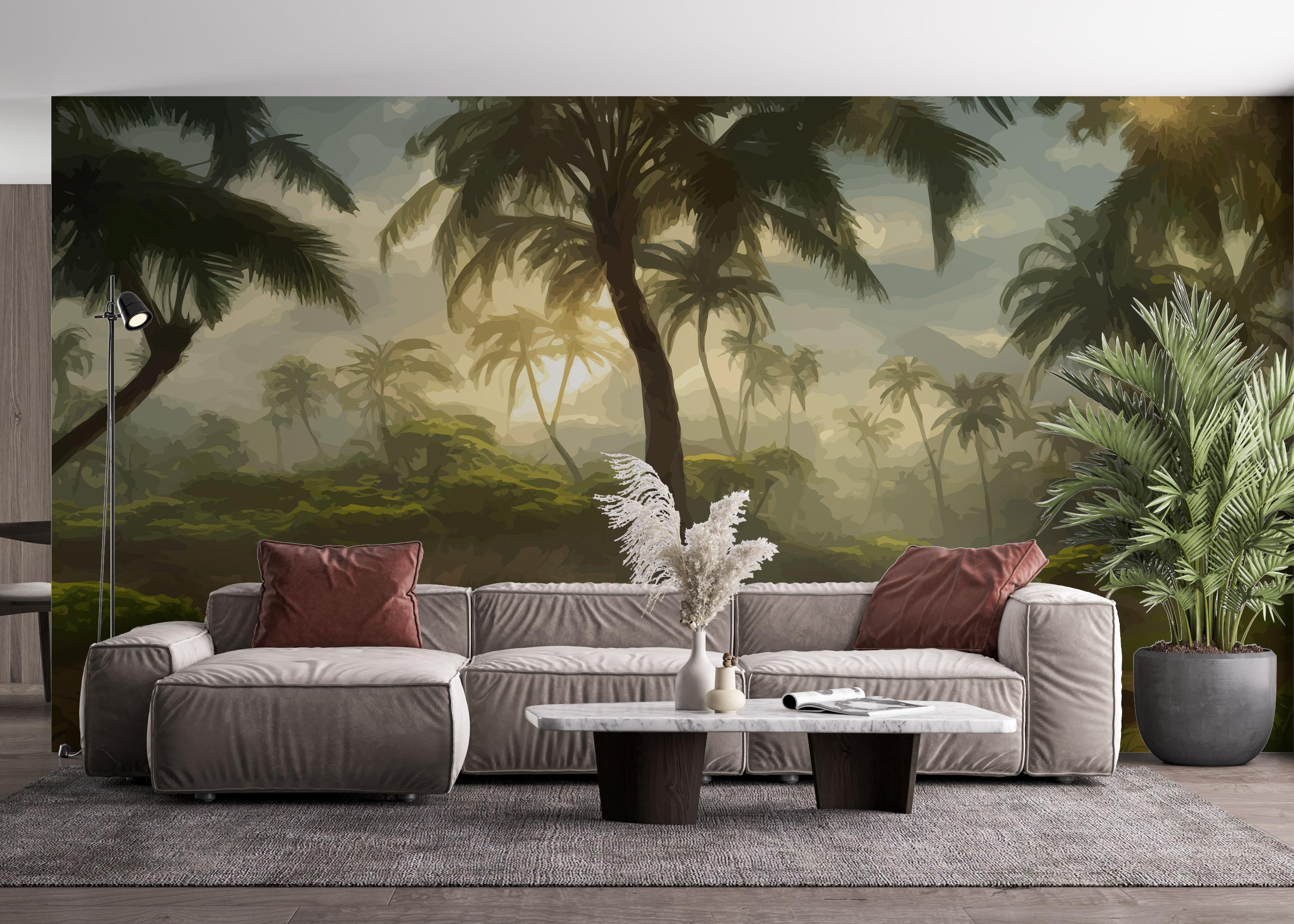 Fototapet Foggy Palm Jungle mockup 4