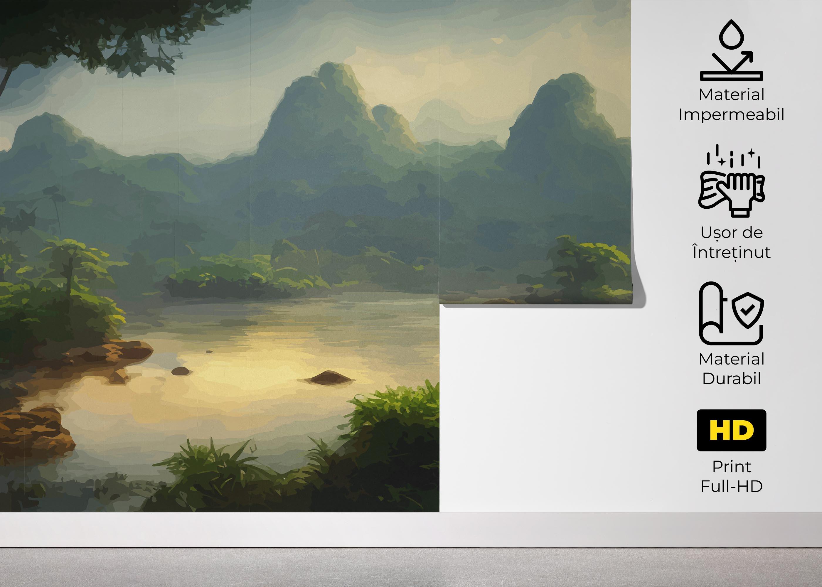 Fototapet Beautiful Jungle Lake mockup 5