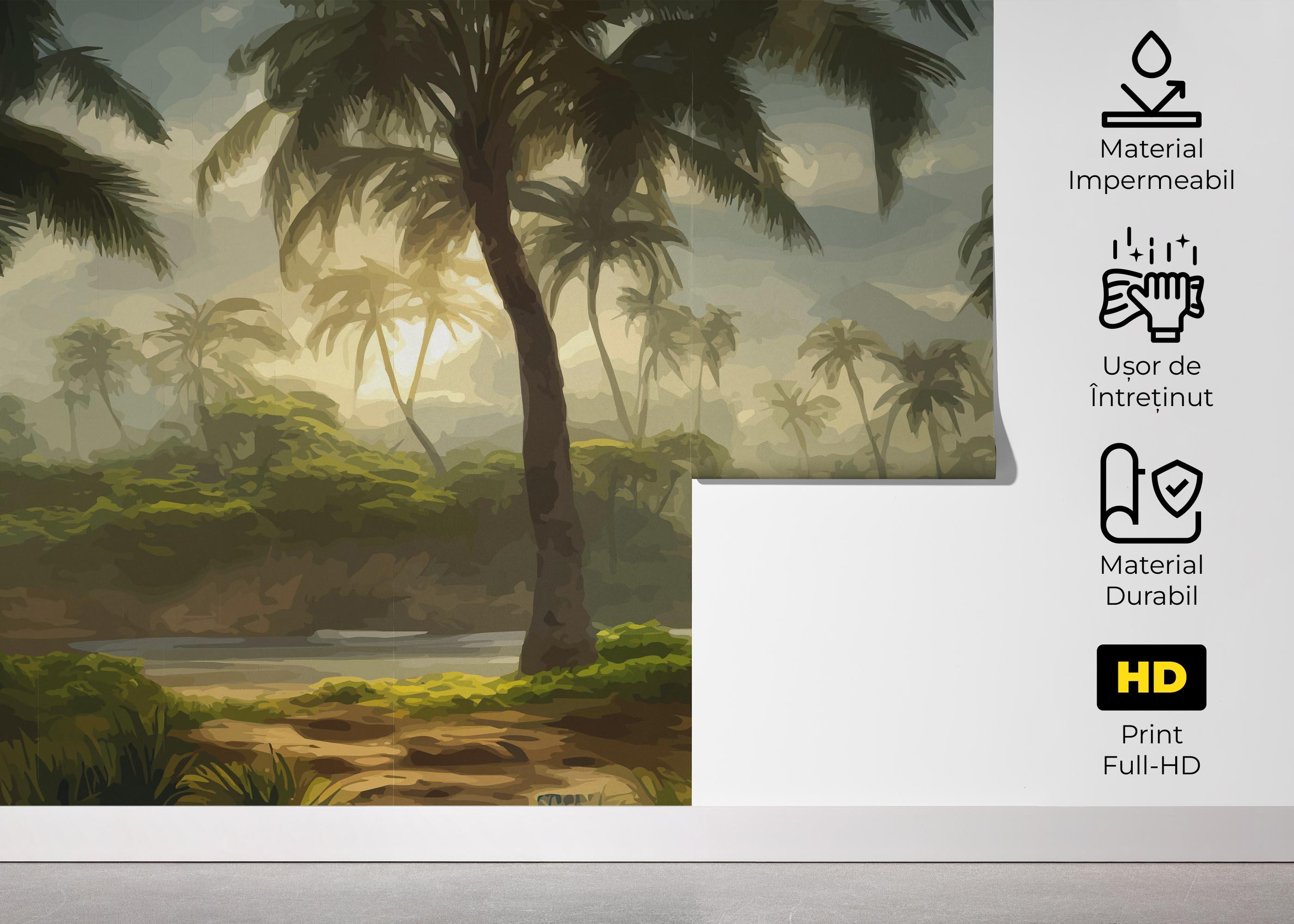 Fototapet Foggy Palm Jungle mockup 5