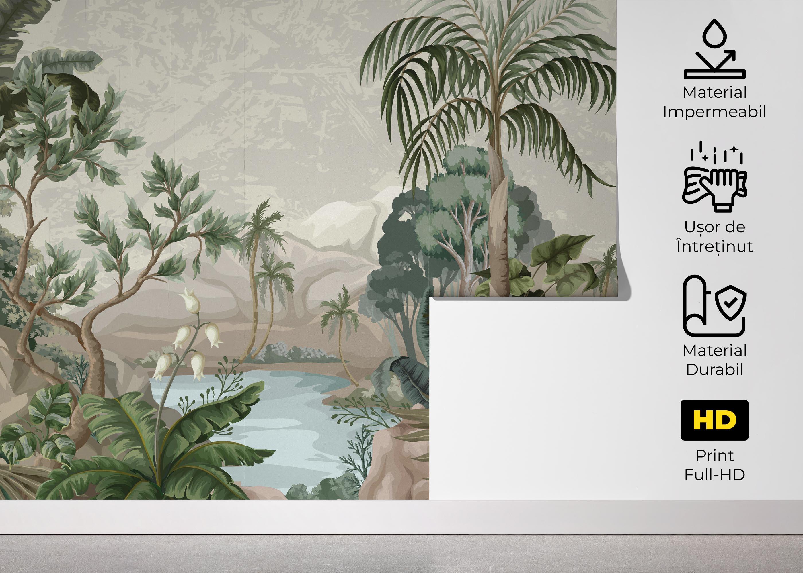 Fototapet Jungle Palm Lake mockup 5