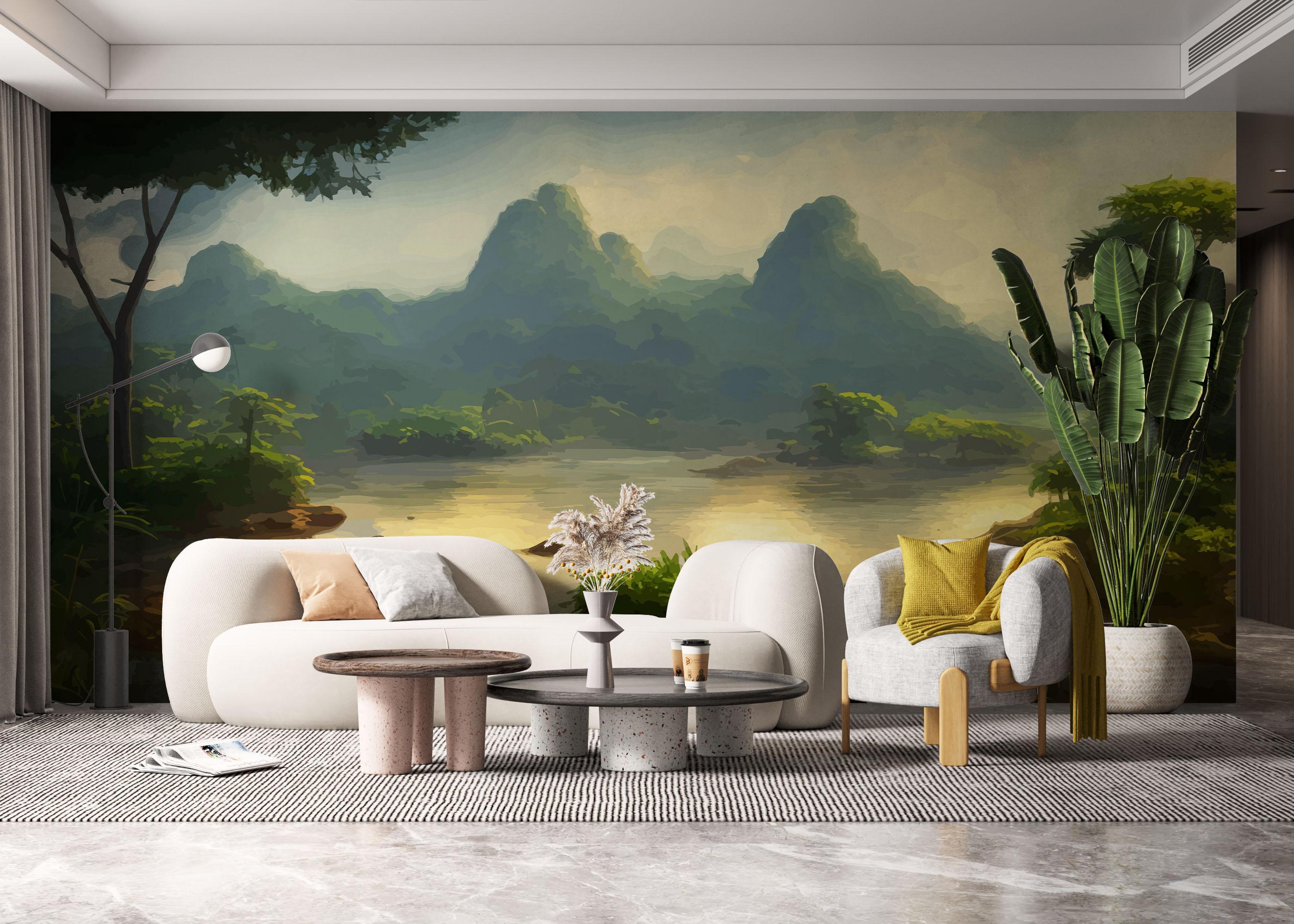 Fototapet Beautiful Jungle Lake mockup 6