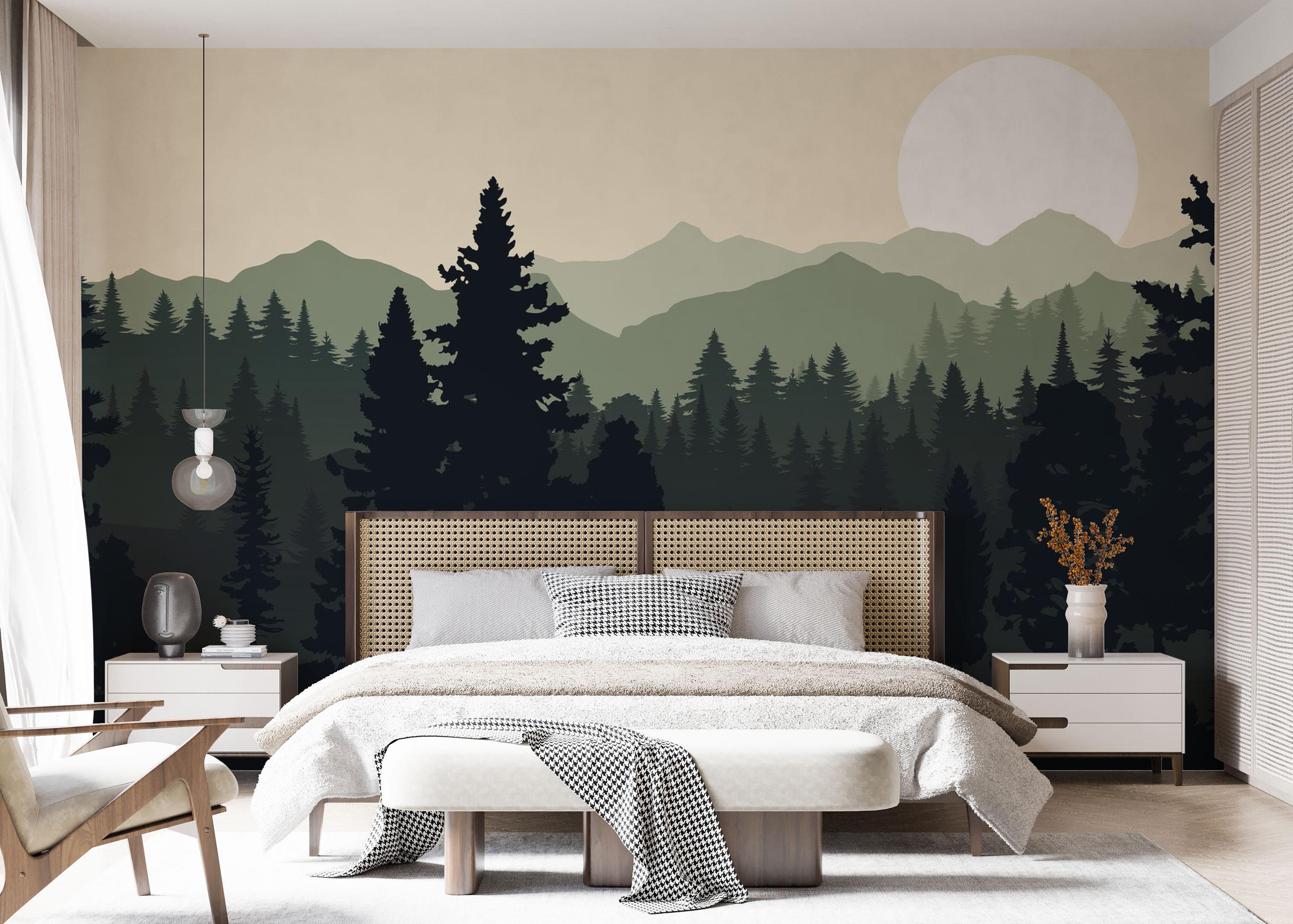 Fototapet Forest Green Mountain mockup 7