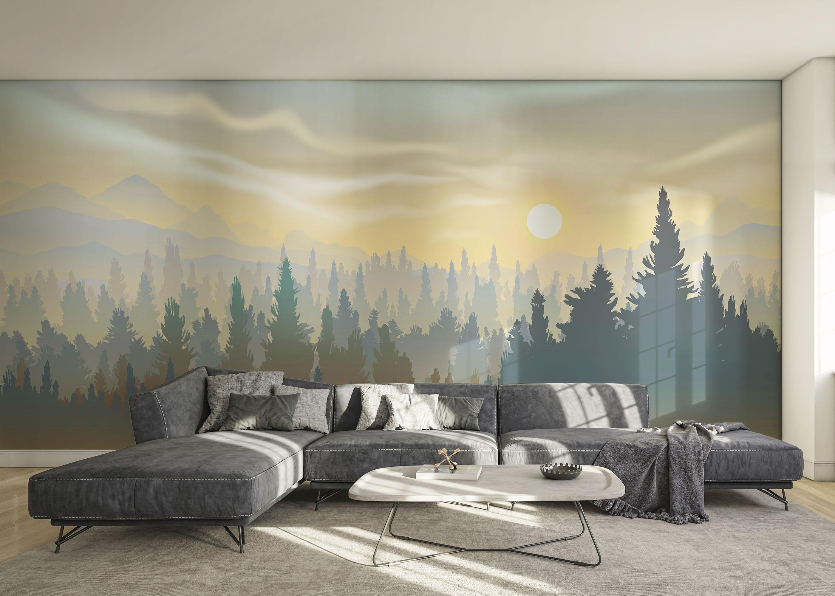 Fototapet Cream Foggy Forest mockup 0