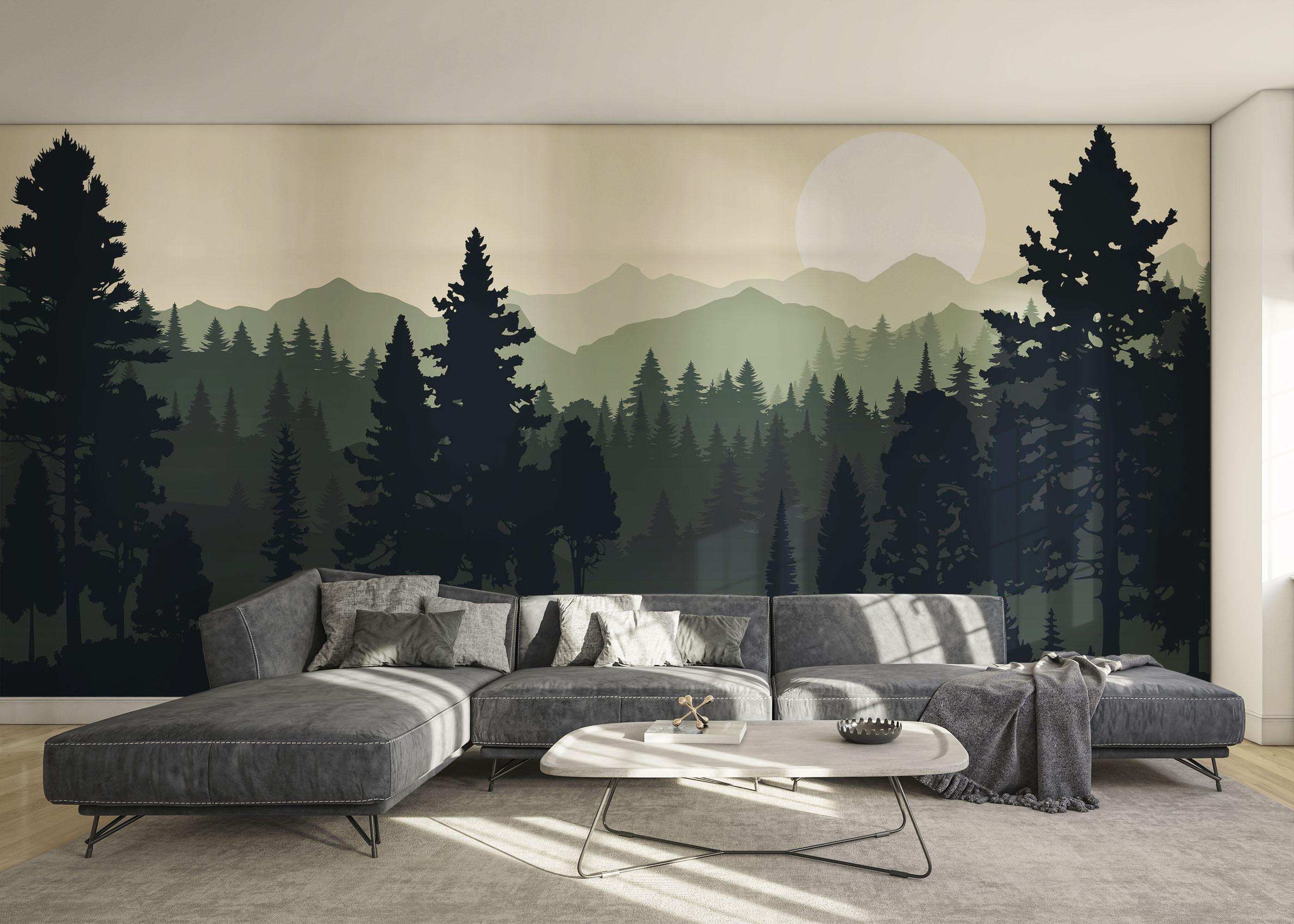 Fototapet Forest Green Mountain mockup 0