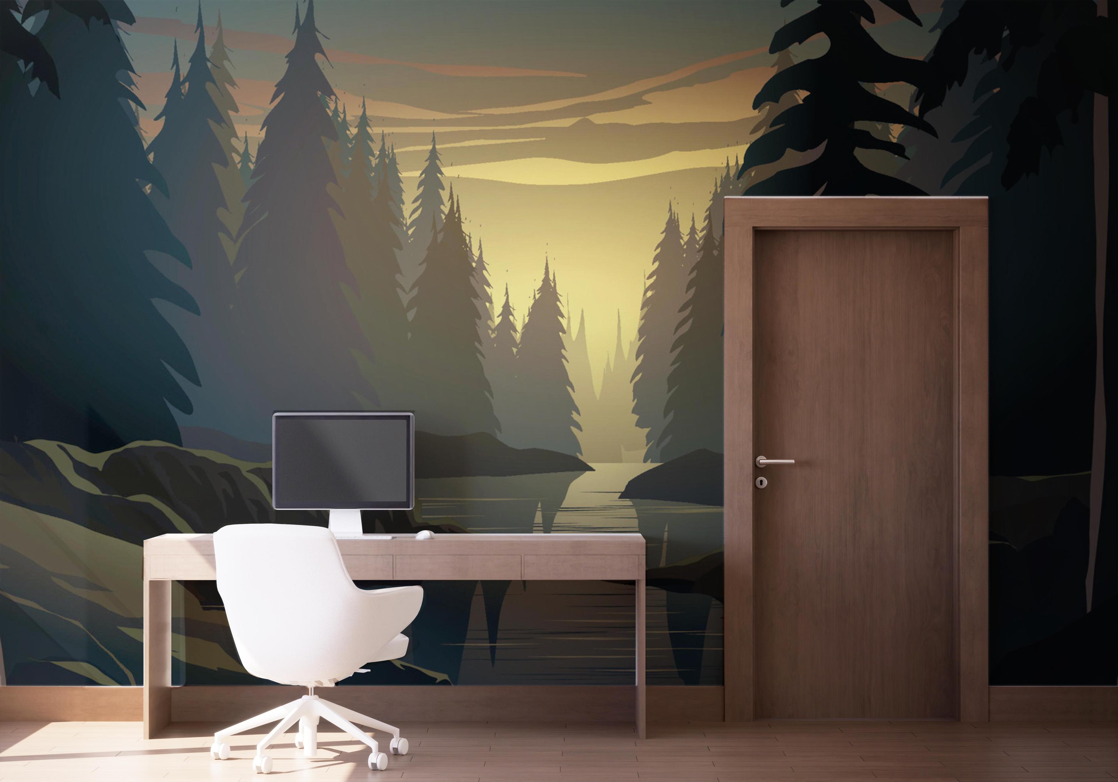 Fototapet Forest Sunrise River mockup 1