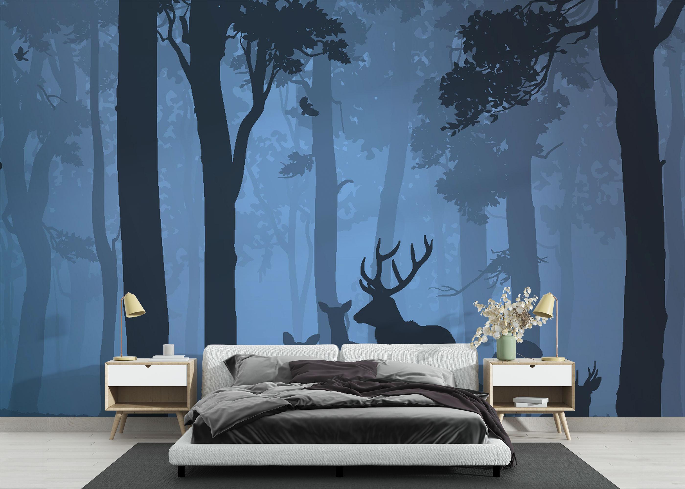 Fototapet Blue Forest Deer mockup 3
