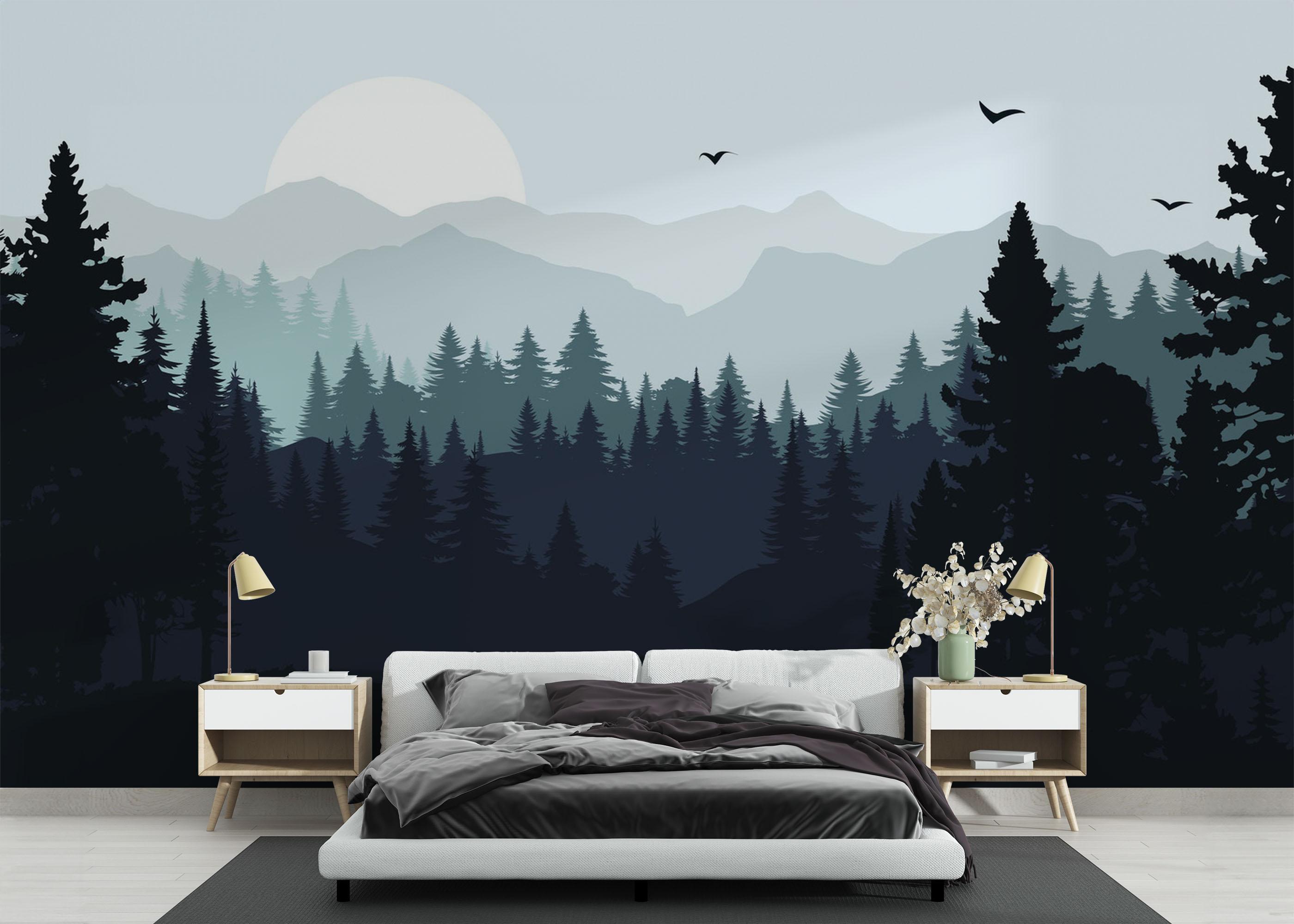 Fototapet Blue Forest Mountain mockup 3