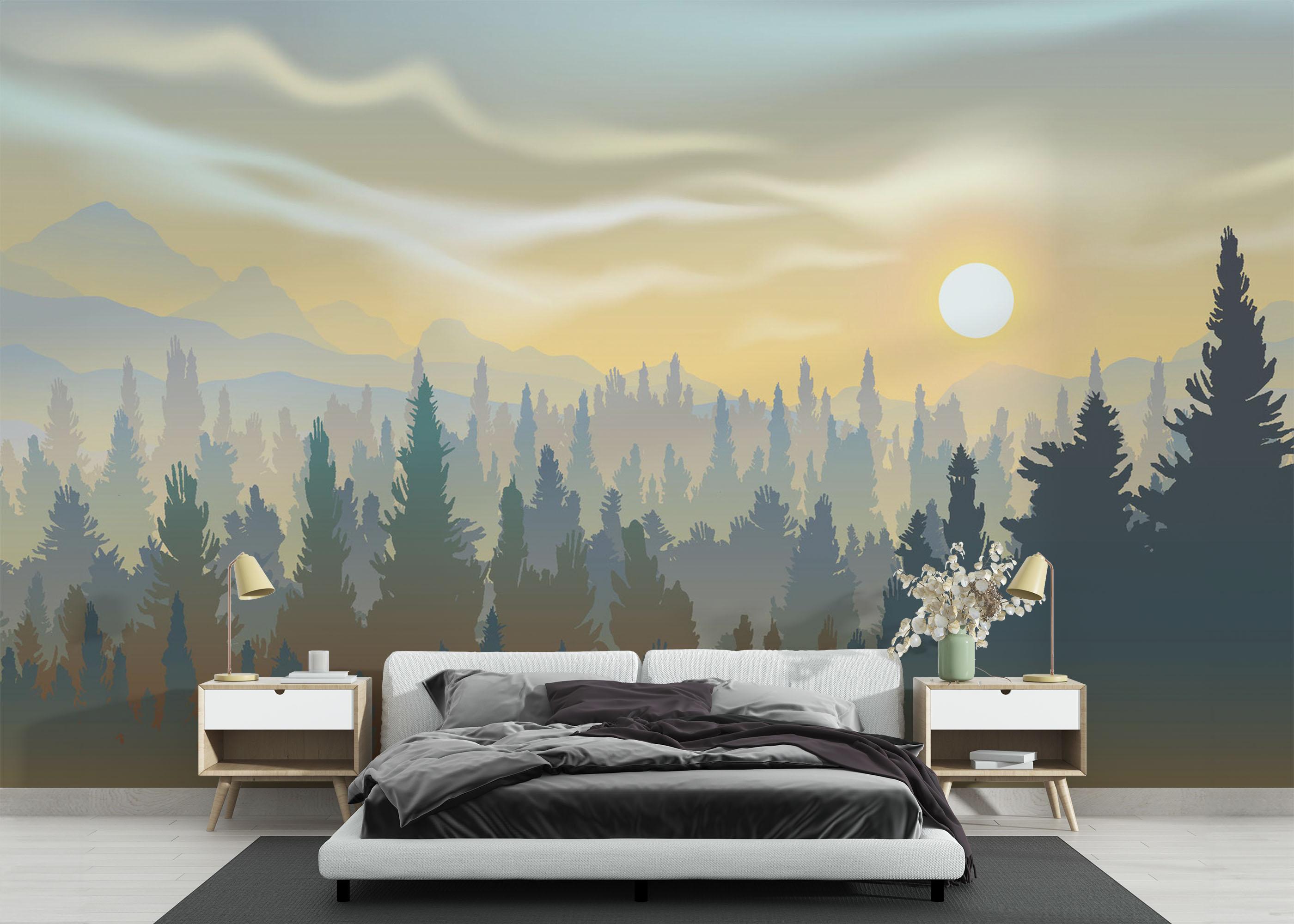 Fototapet Cream Foggy Forest mockup 3