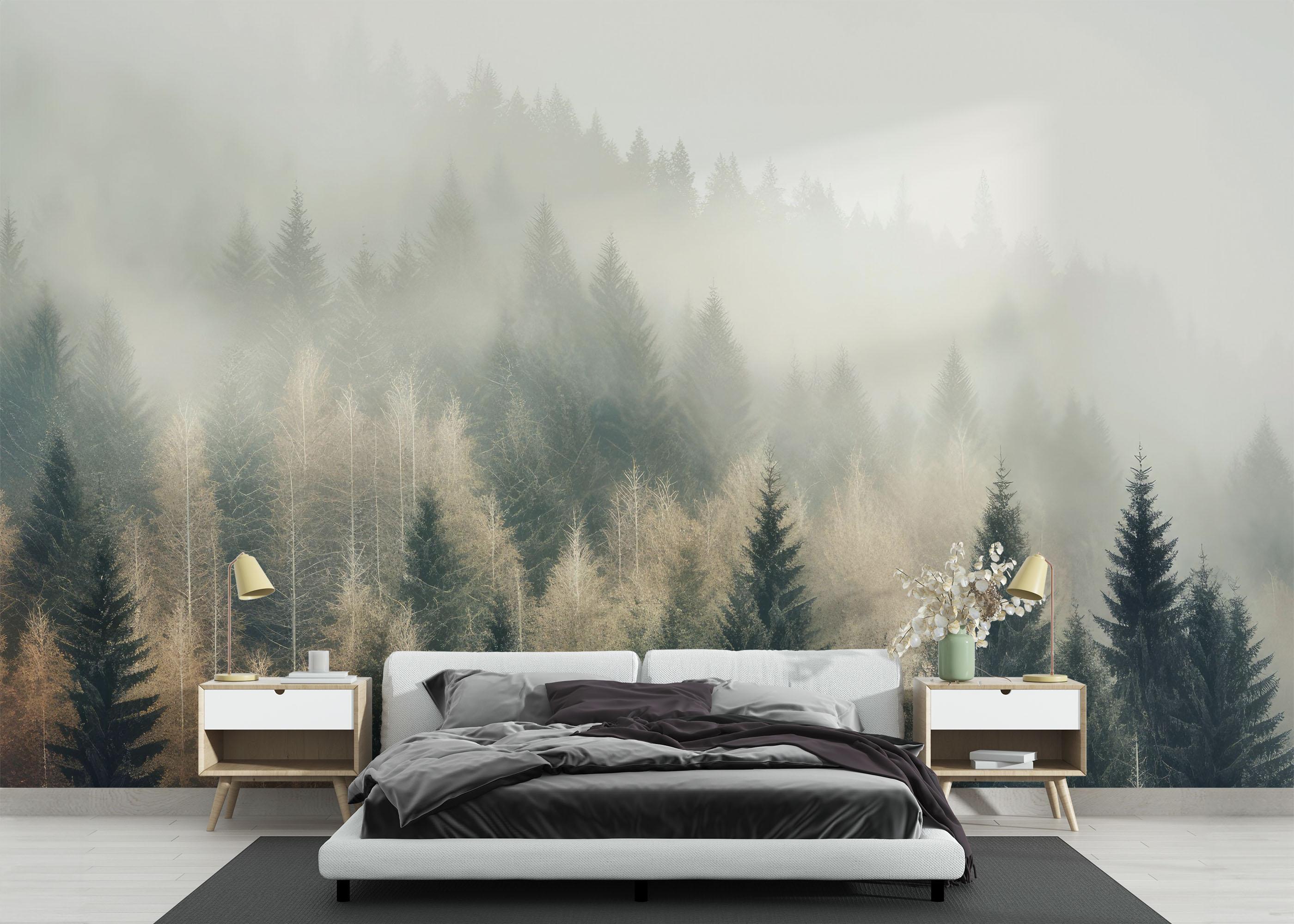 Fototapet Cream Green Trees mockup 3