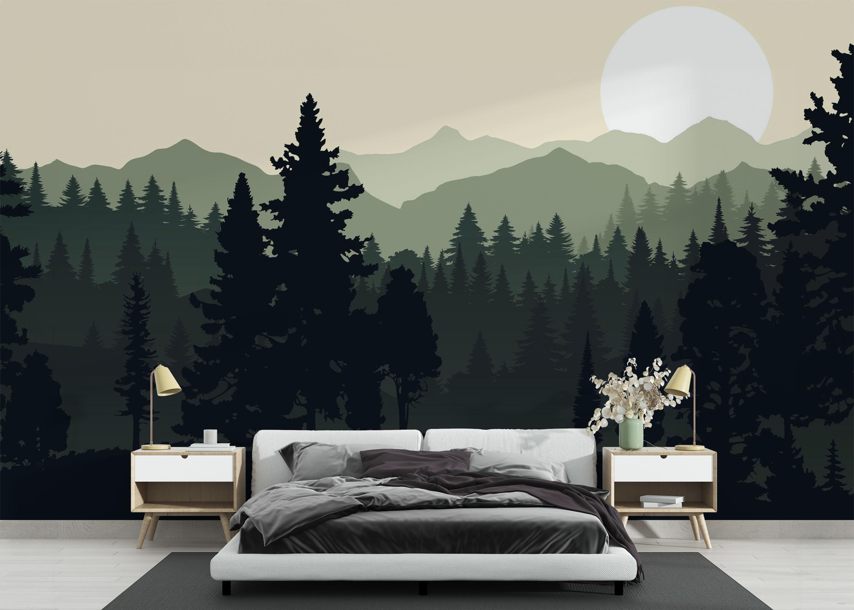 Fototapet Forest Green Mountain mockup 3
