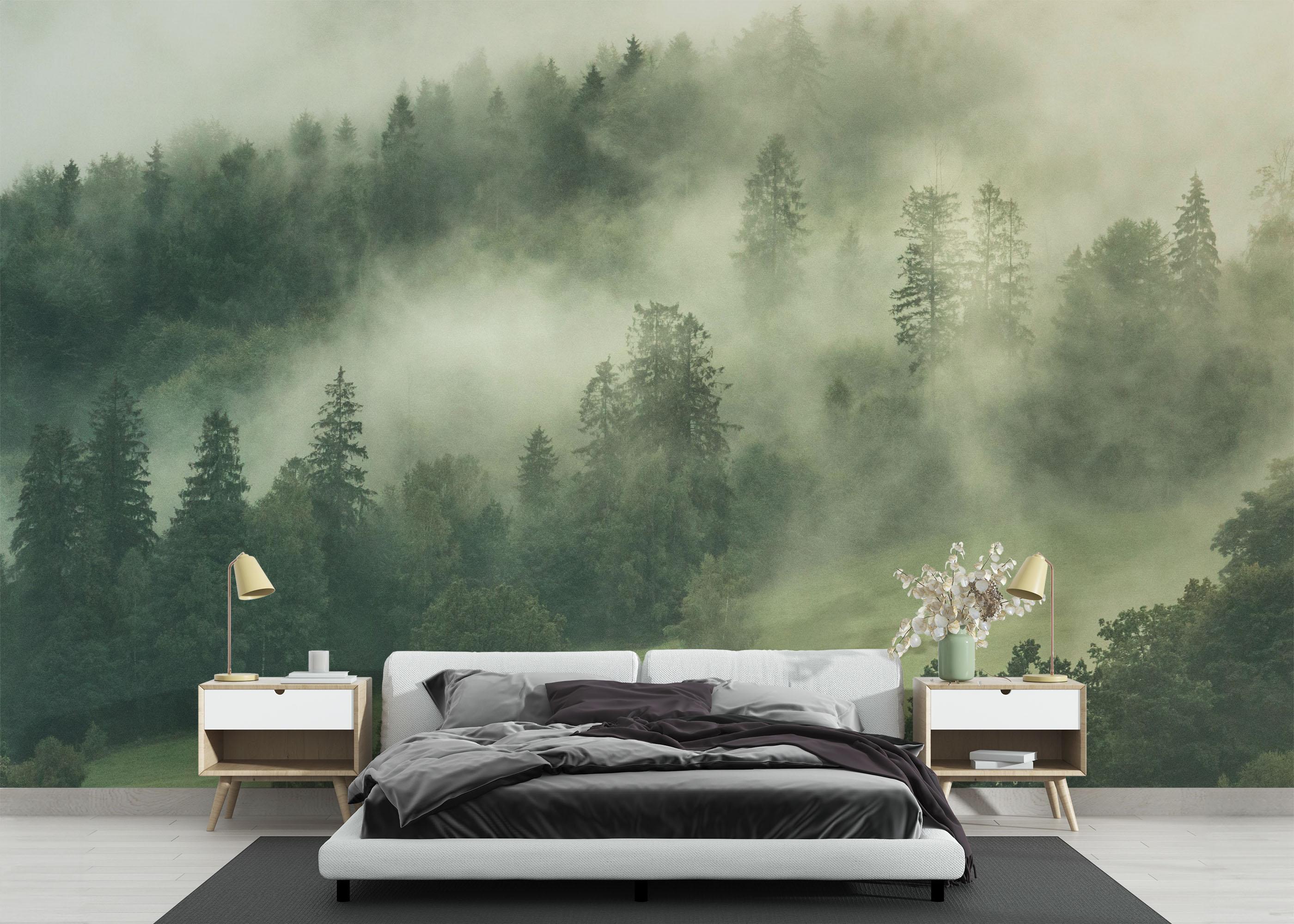 Fototapet Green Forest Fog mockup 3