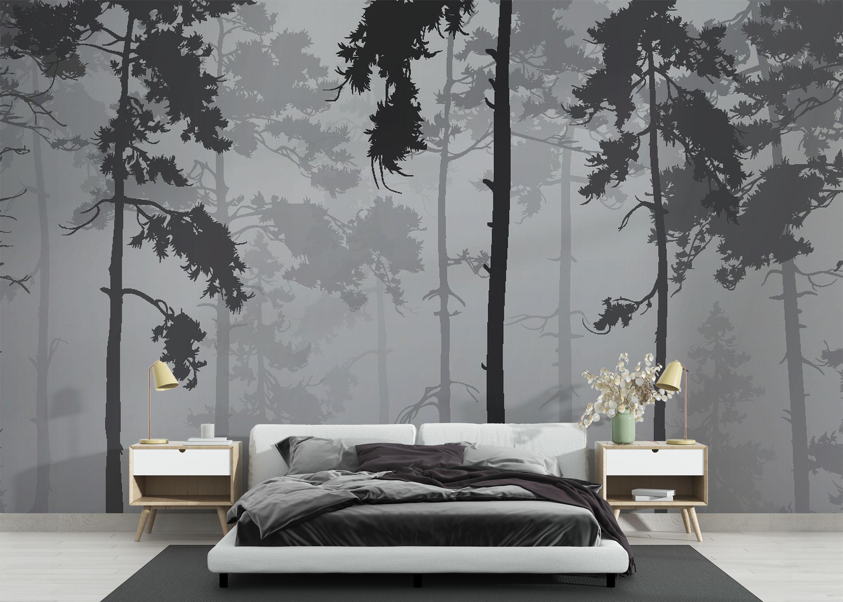 Fototapet Grey Foggy Forest mockup 3
