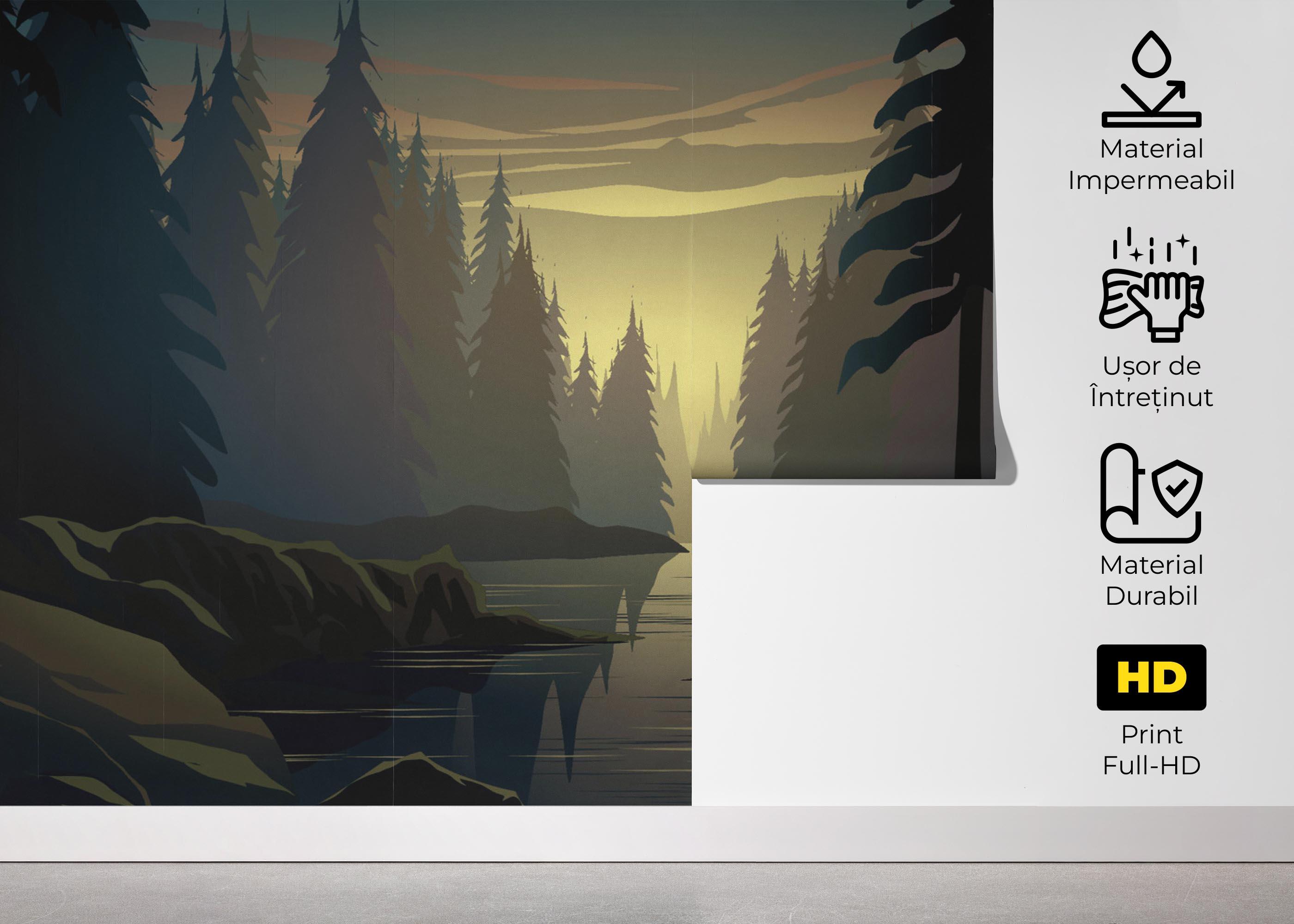 Fototapet Forest Sunrise River mockup 5