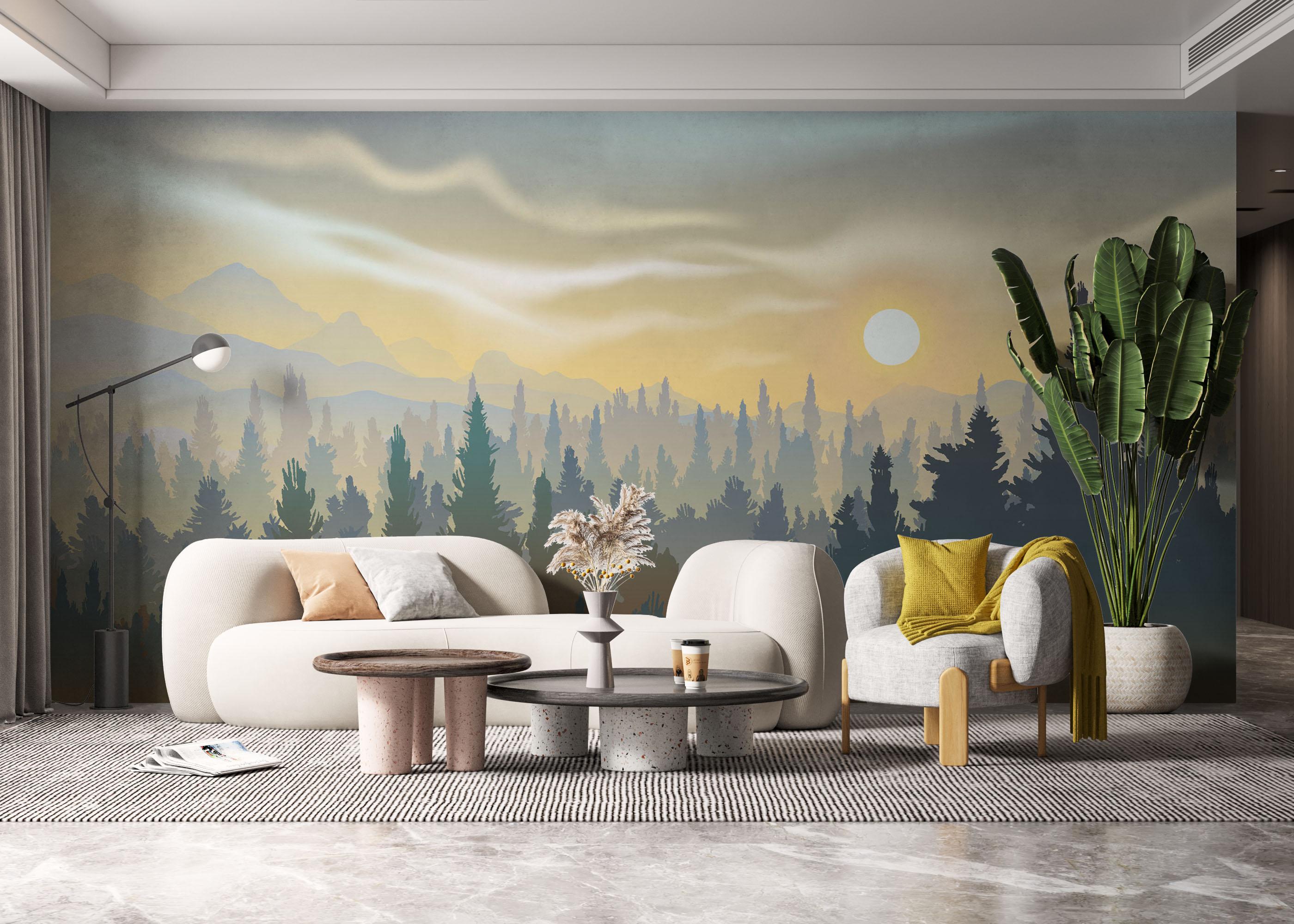 Fototapet Cream Foggy Forest mockup 6