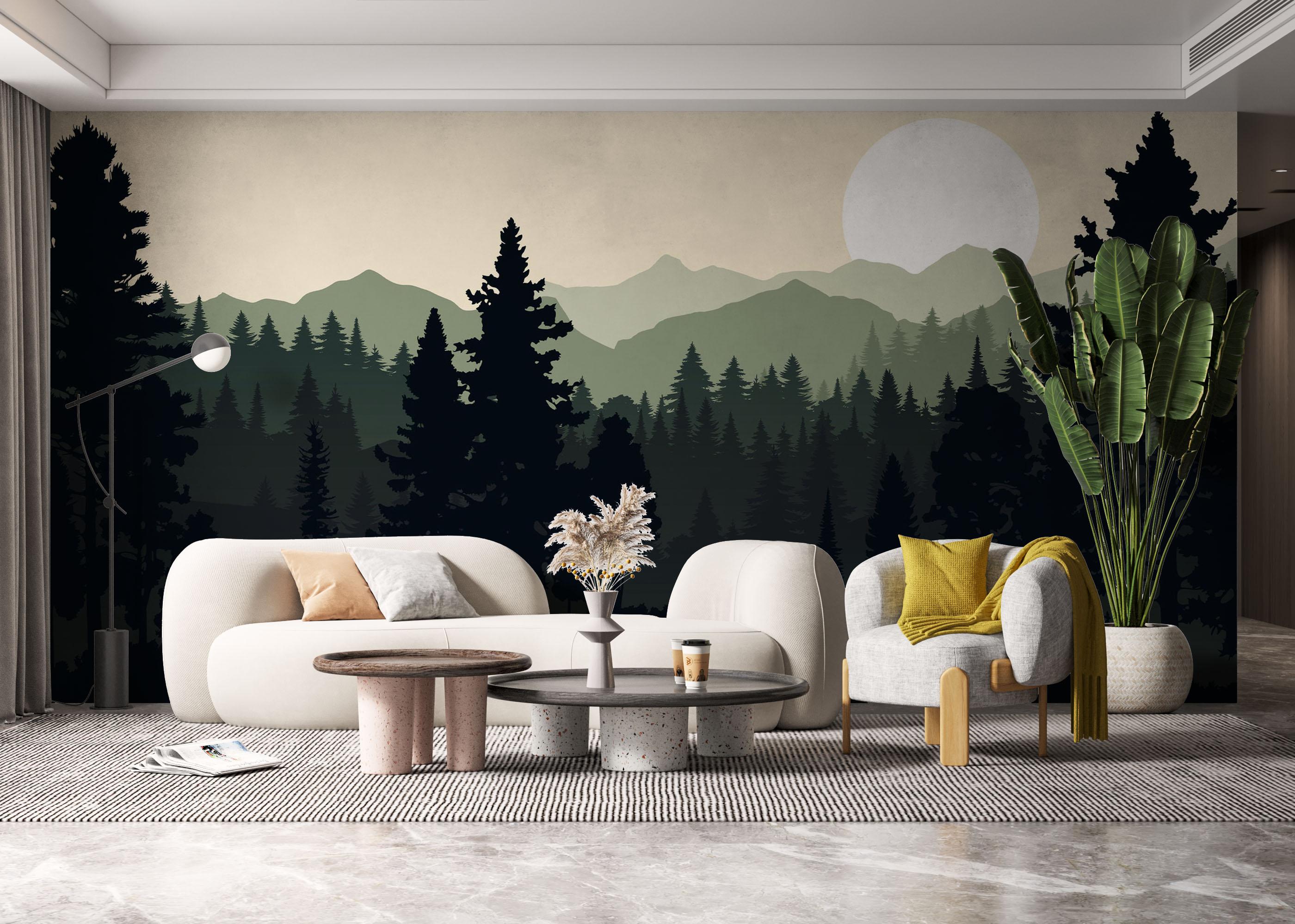 Fototapet Forest Green Mountain mockup 6