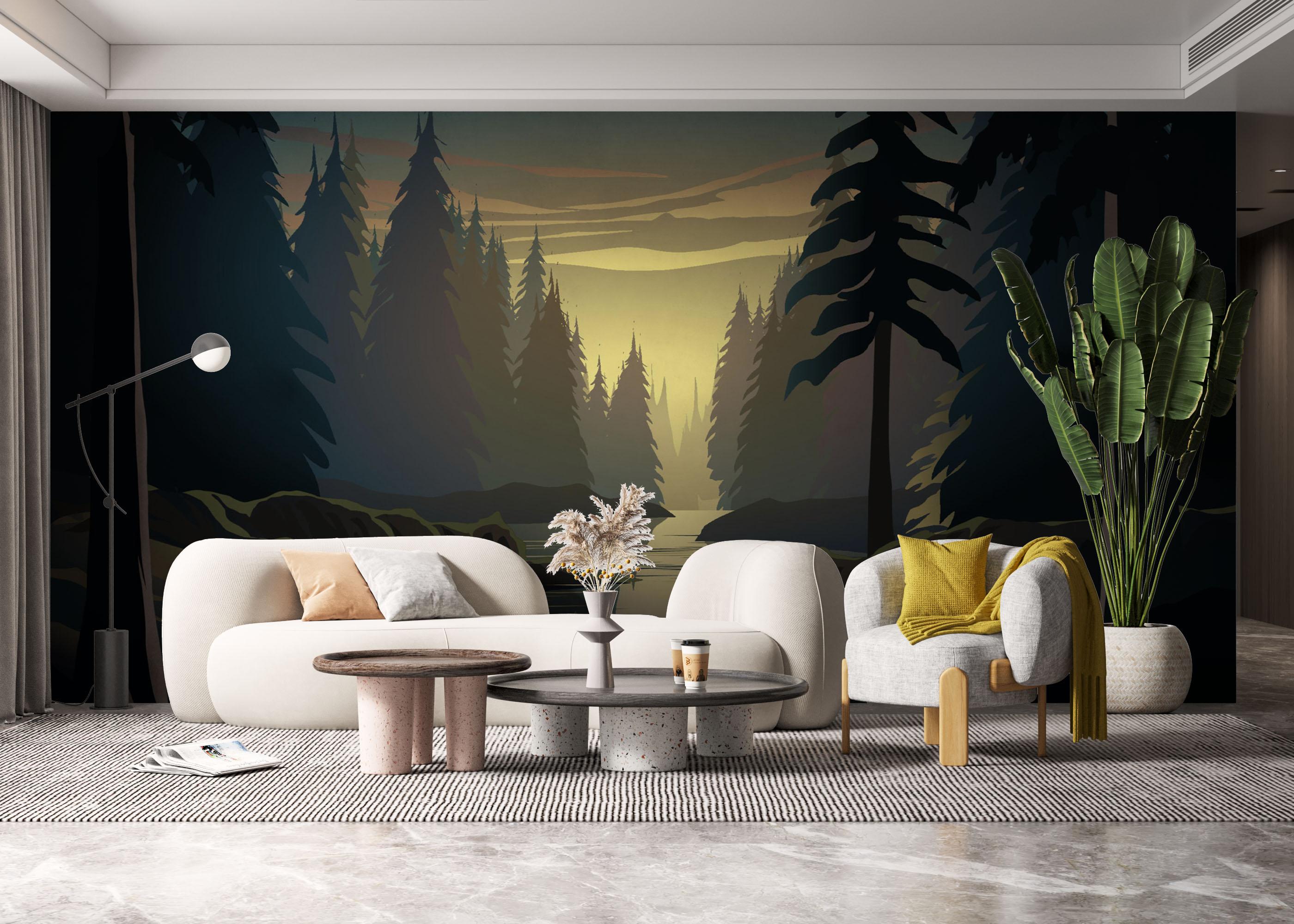 Fototapet Forest Sunrise River mockup 6