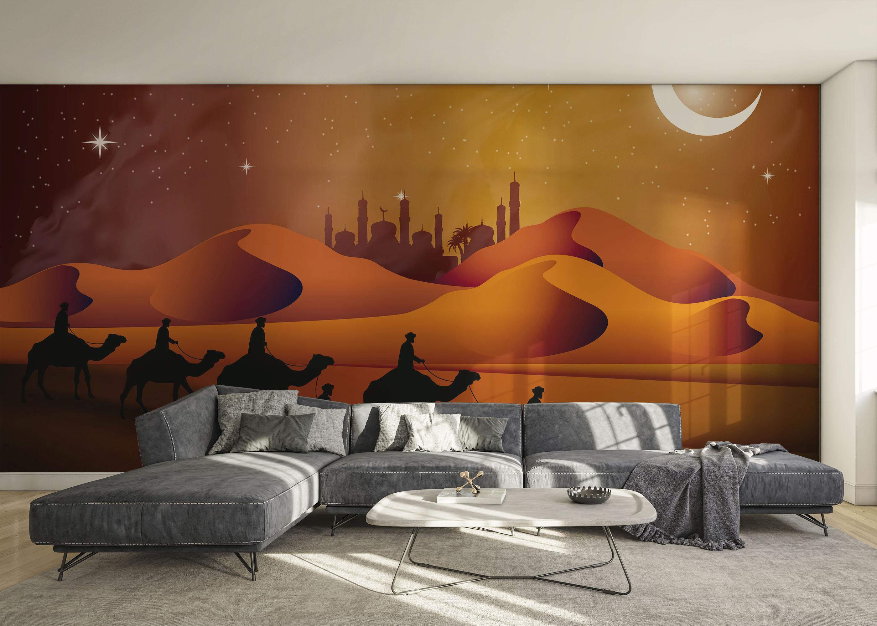 Fototapet Desert Camels Moon mockup 0