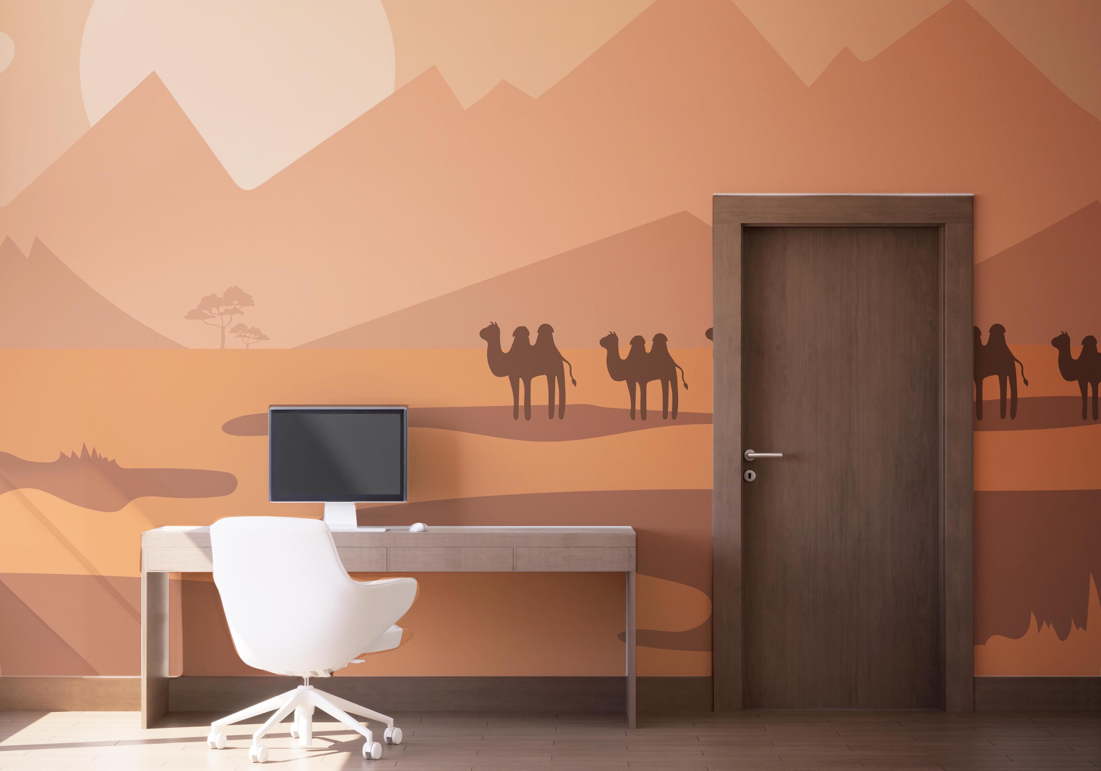 Fototapet Cream Desert Camels mockup 1