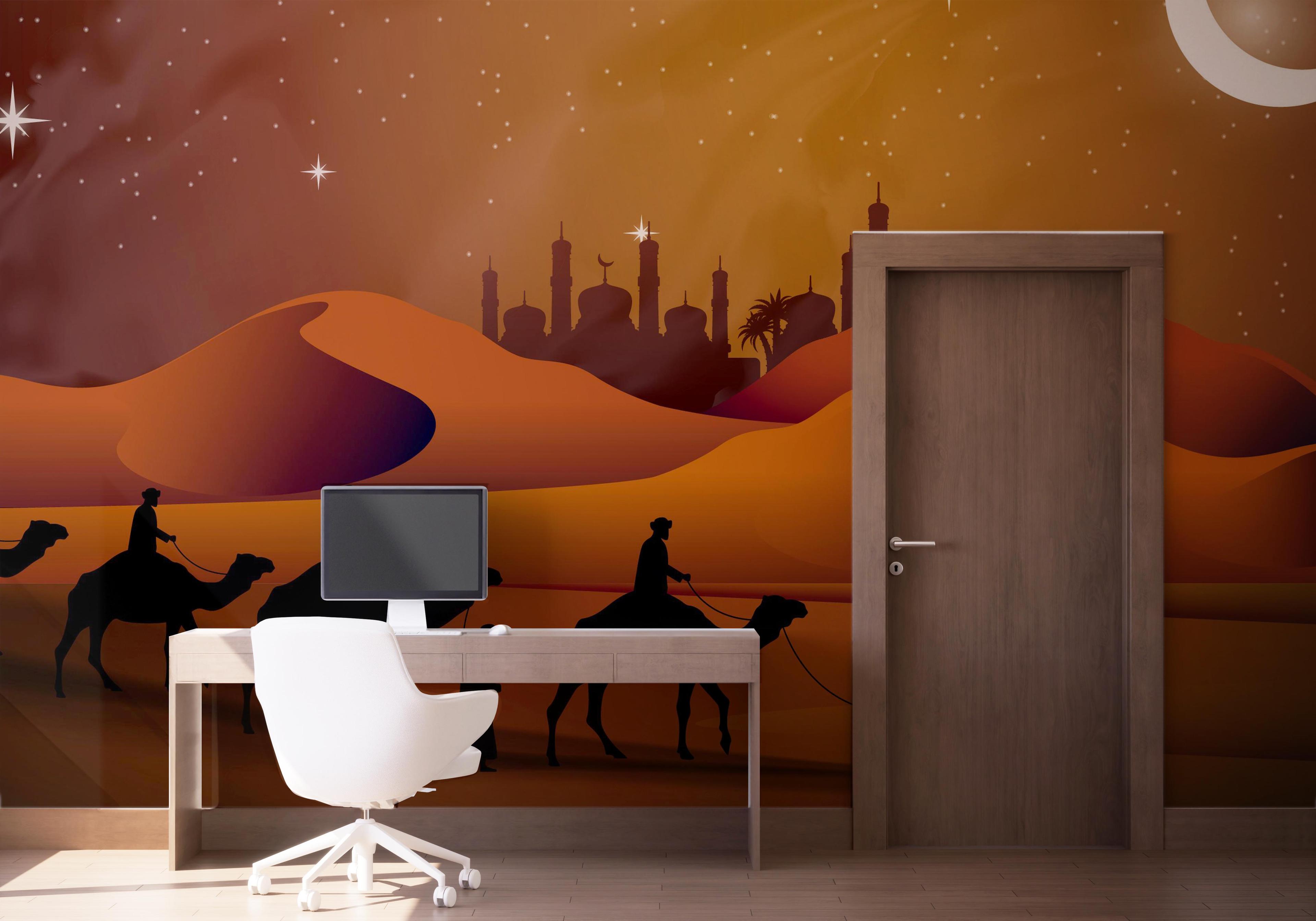 Fototapet Desert Camels Moon mockup 1