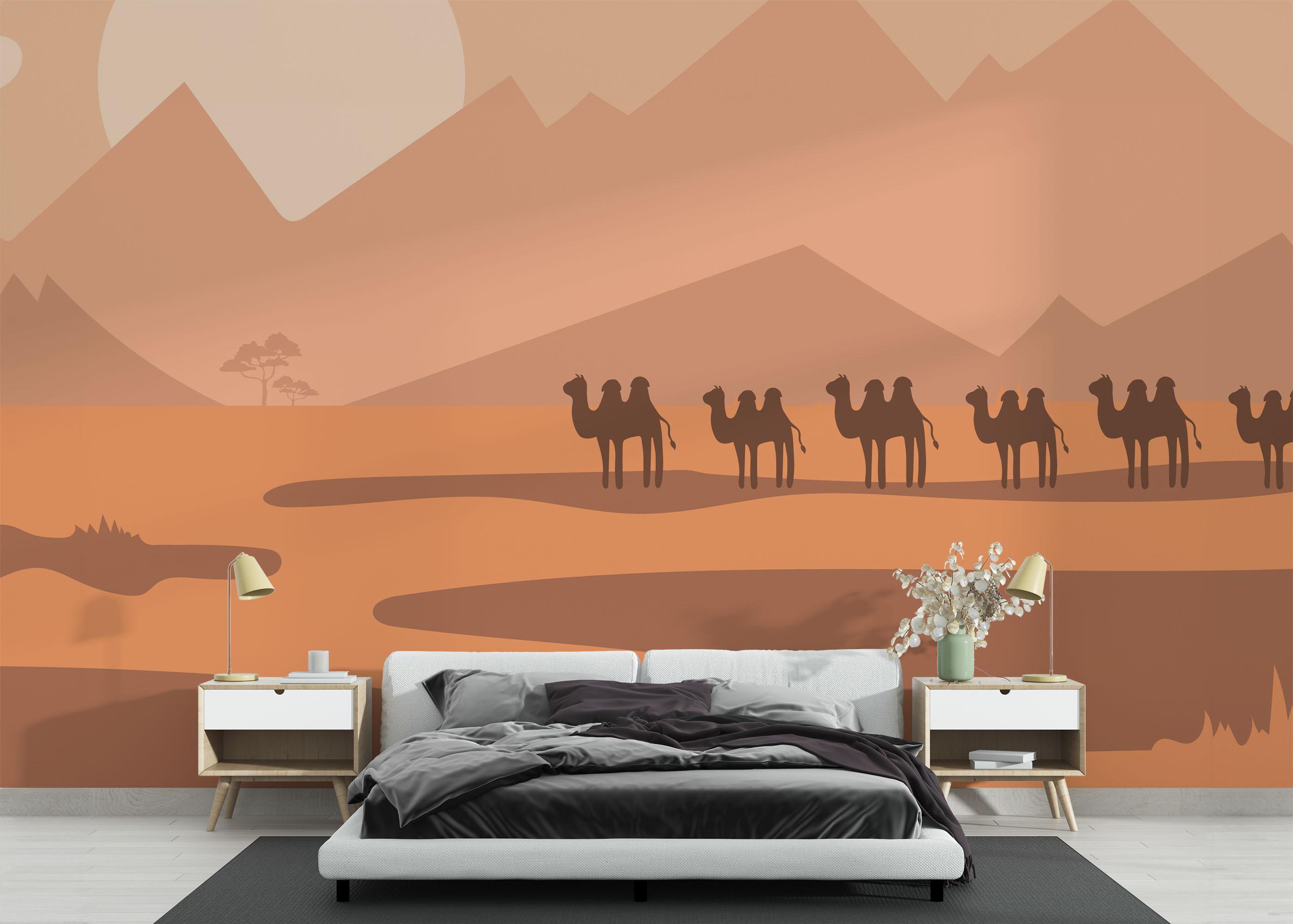 Fototapet Cream Desert Camels mockup 3