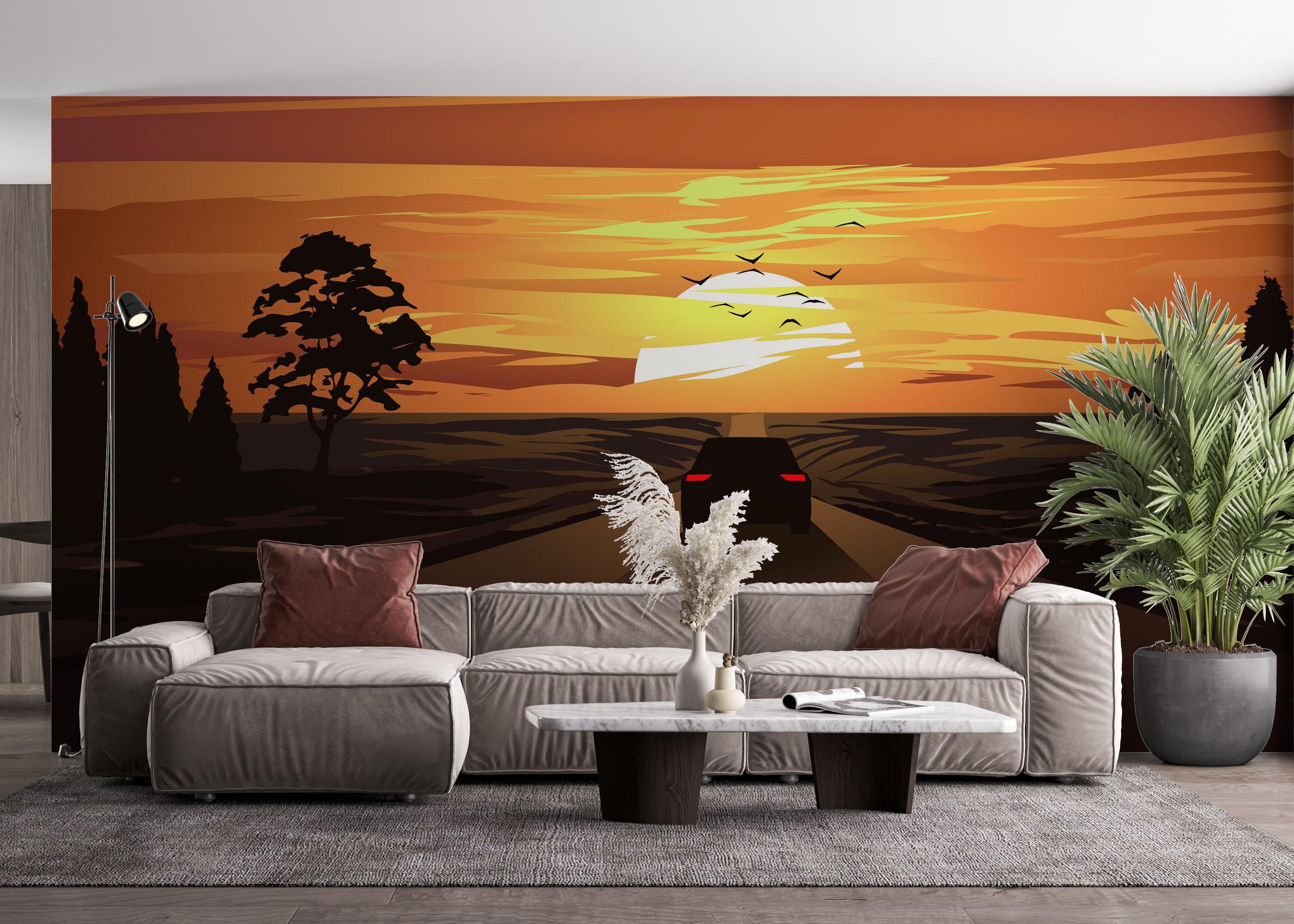 Fototapet Car Sunset Desert mockup 4