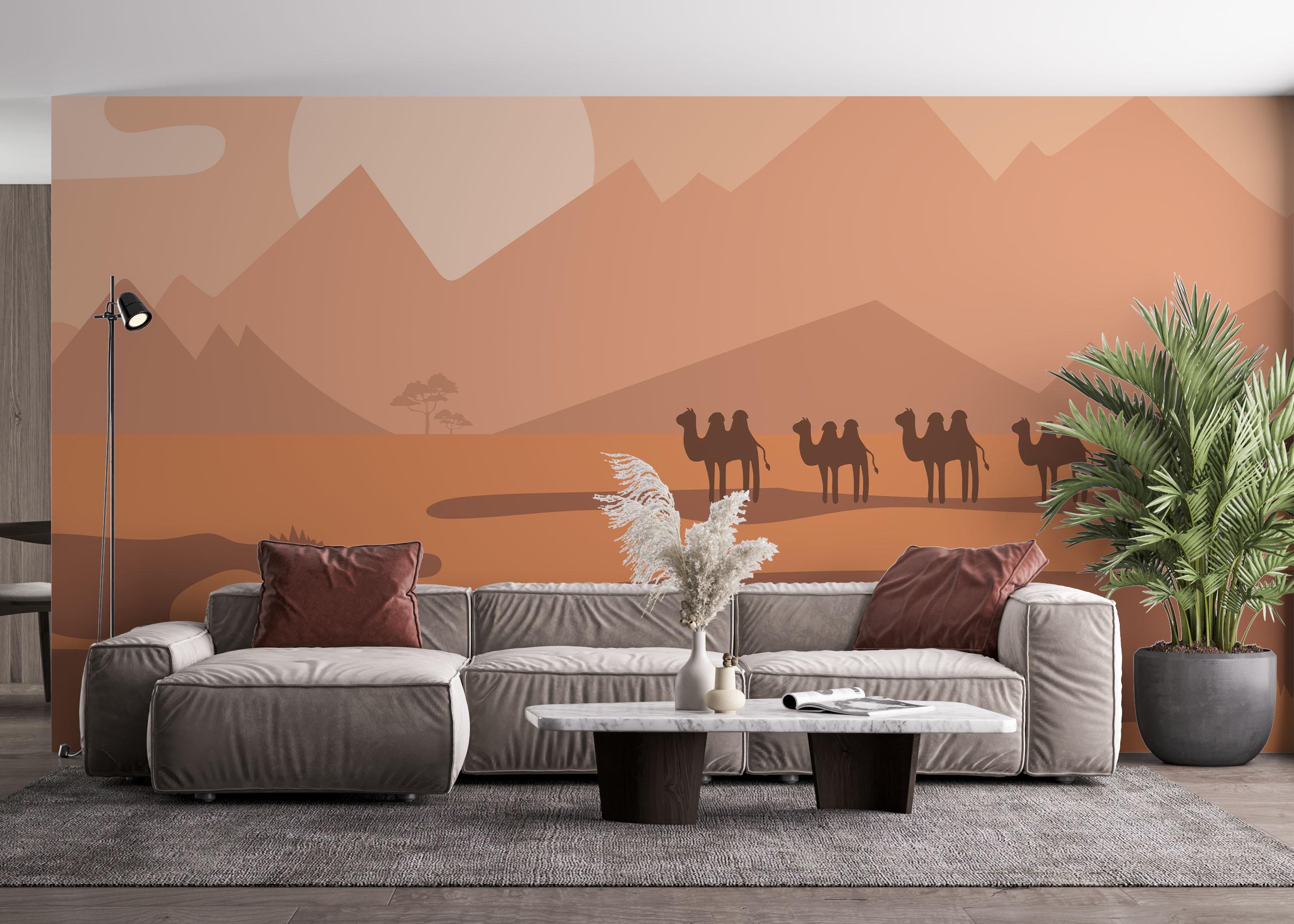 Fototapet Cream Desert Camels mockup 4