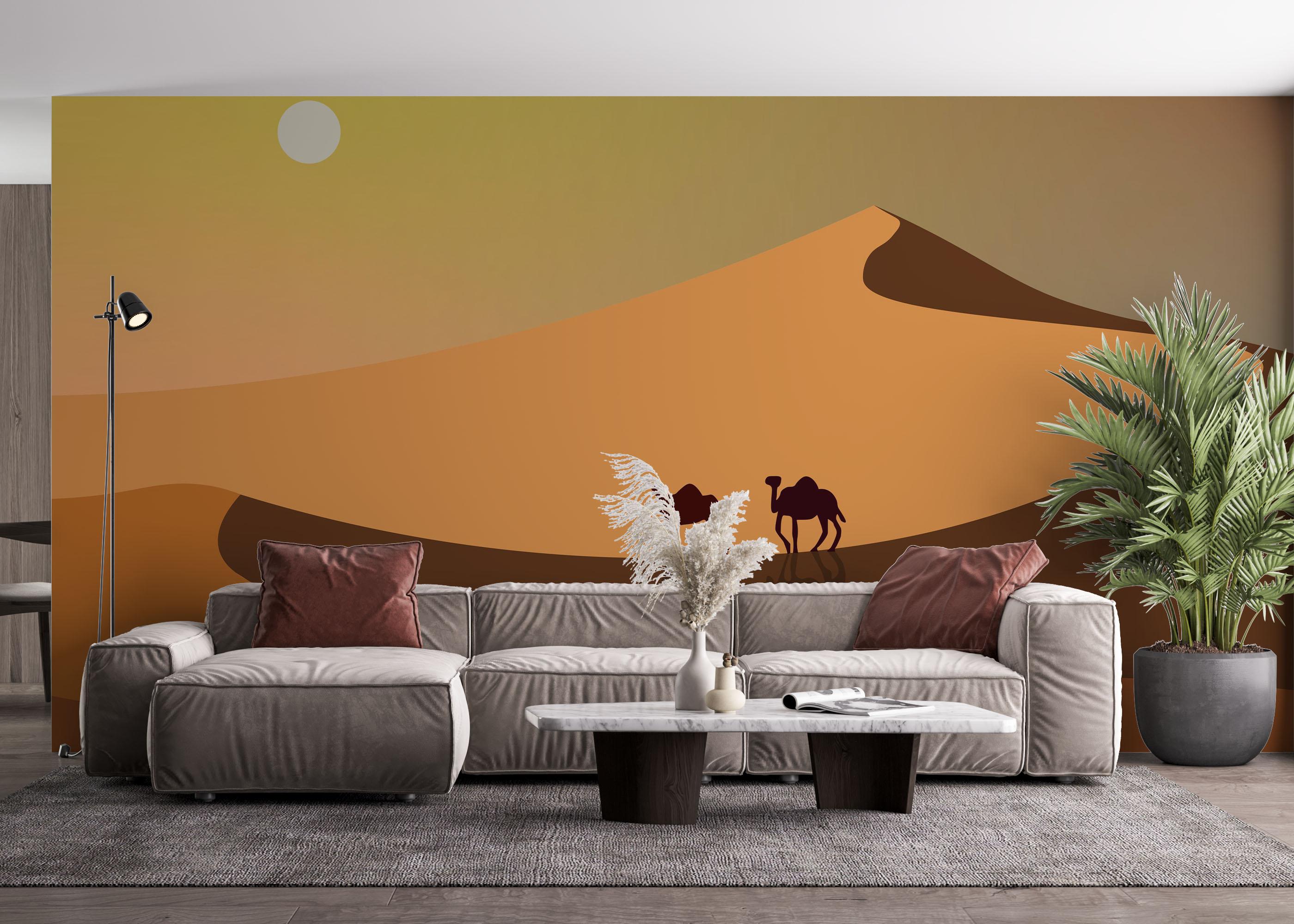 Fototapet Cream Dune Camels mockup 4