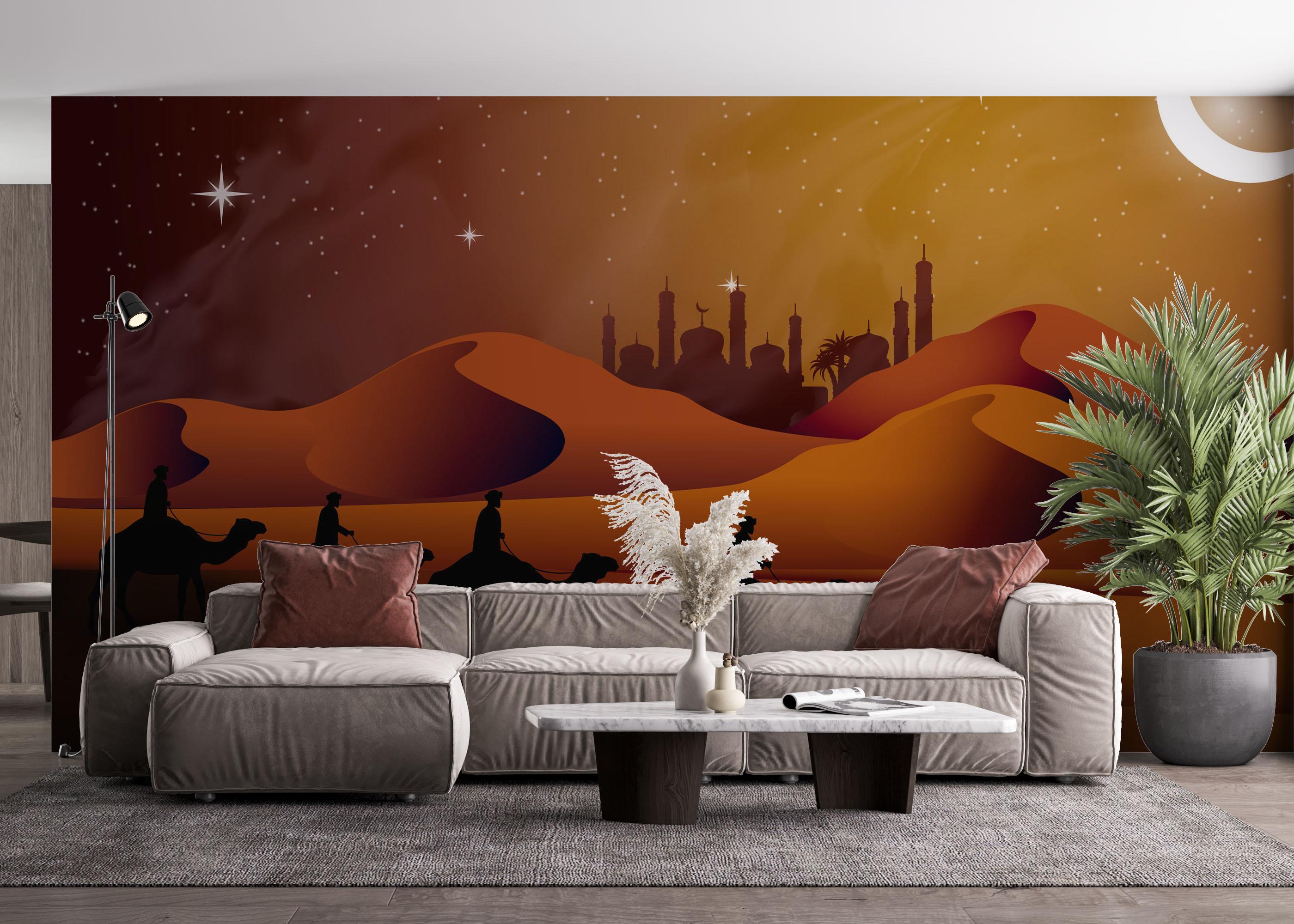 Fototapet Desert Camels Moon mockup 4