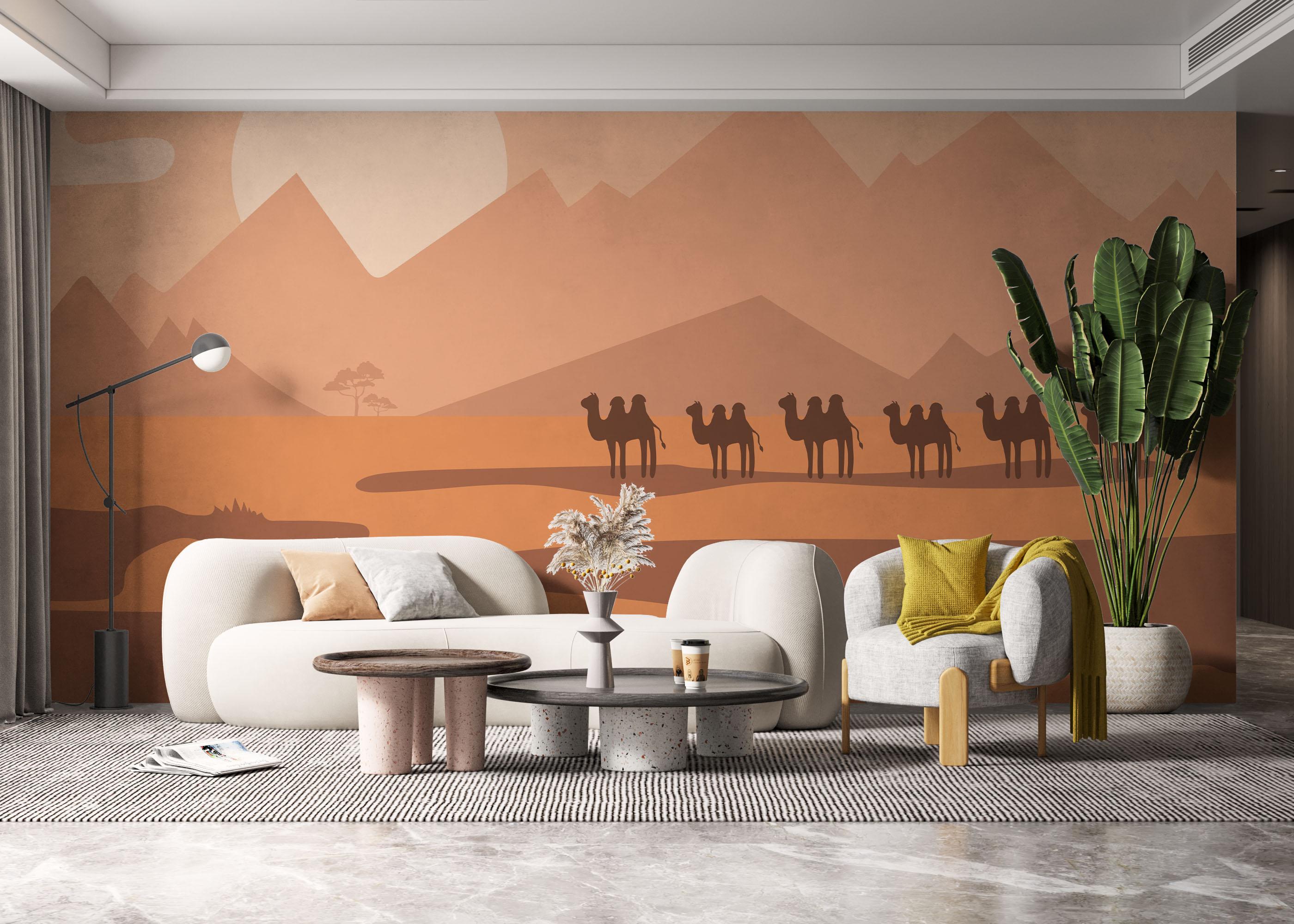 Fototapet Cream Desert Camels mockup 6