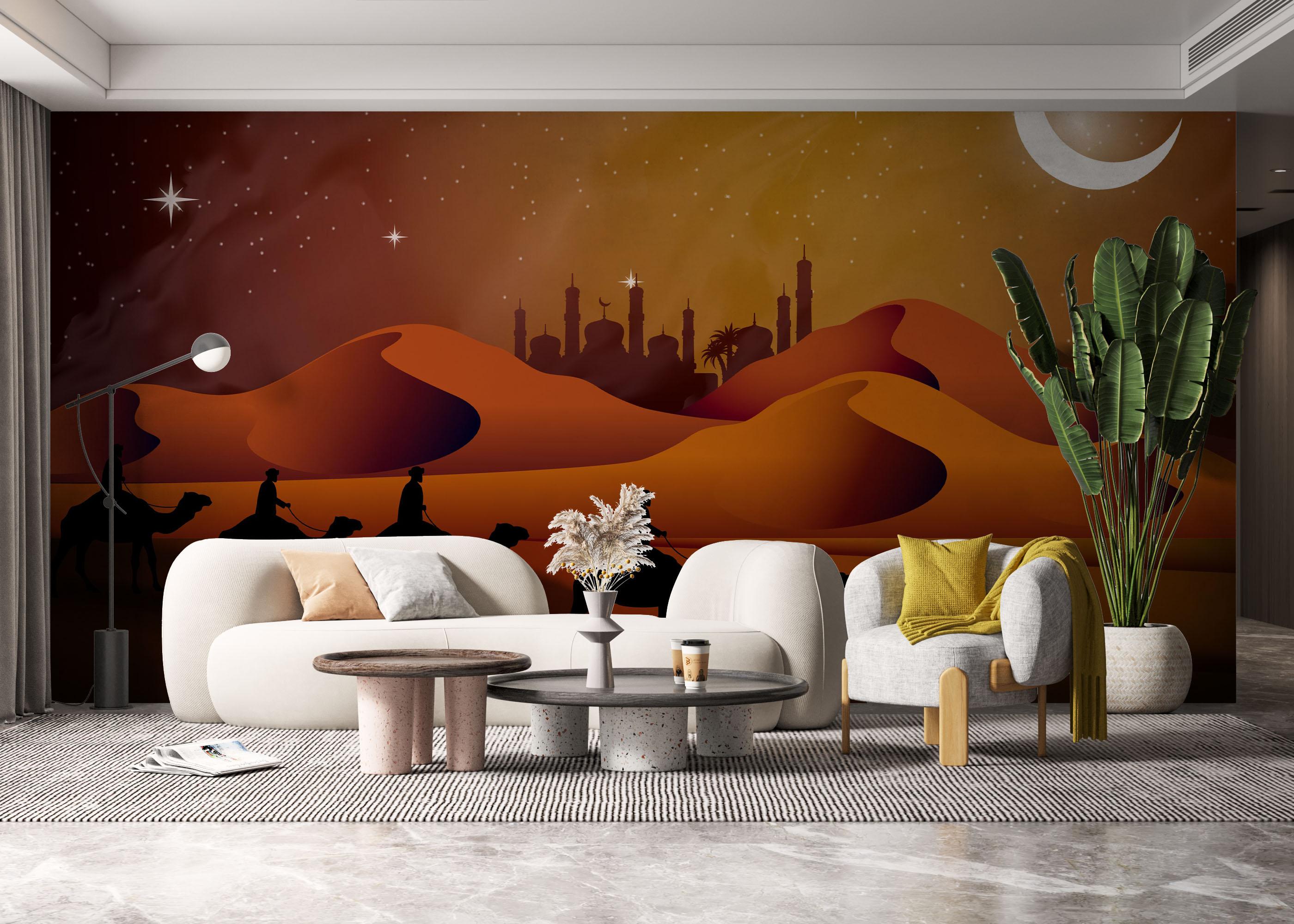 Fototapet Desert Camels Moon mockup 6
