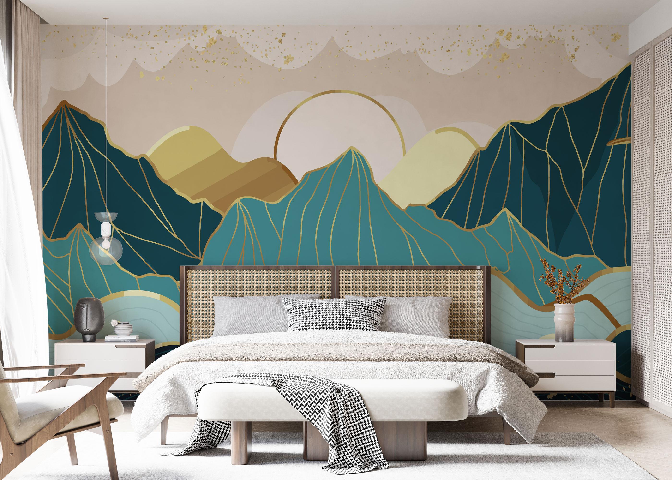 Fototapet Blue Gold Mountain mockup 7