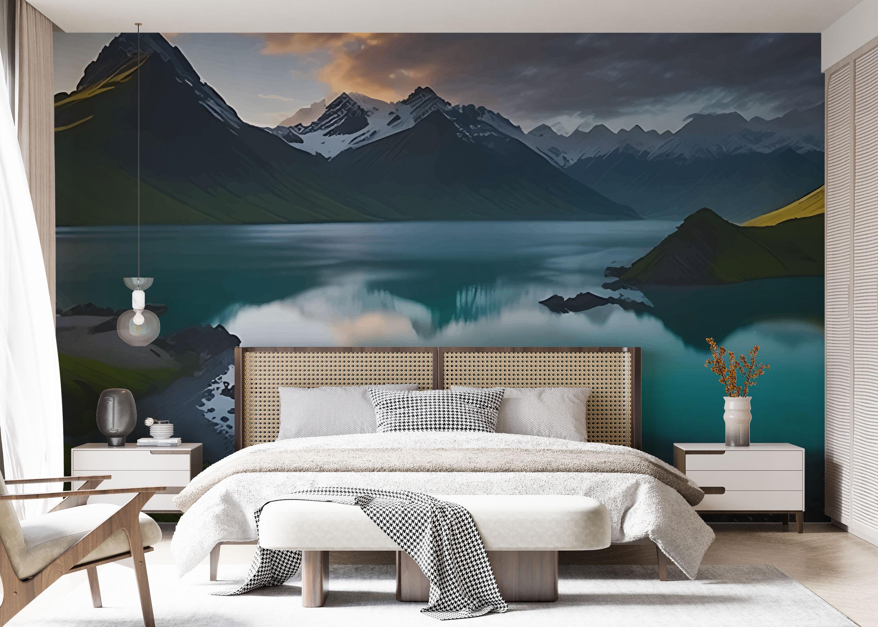 Fototapet Mountain Blue Lake mockup 7