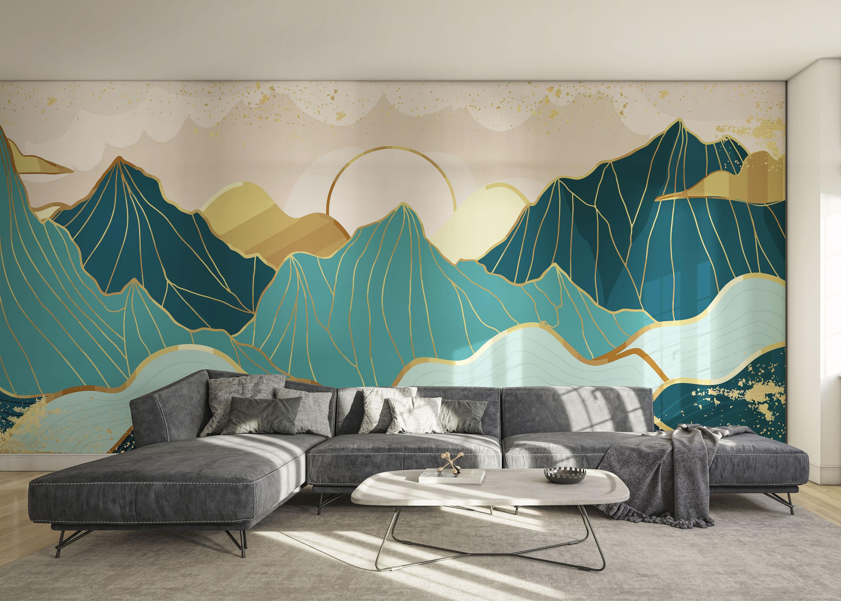 Fototapet Blue Gold Mountain mockup 0