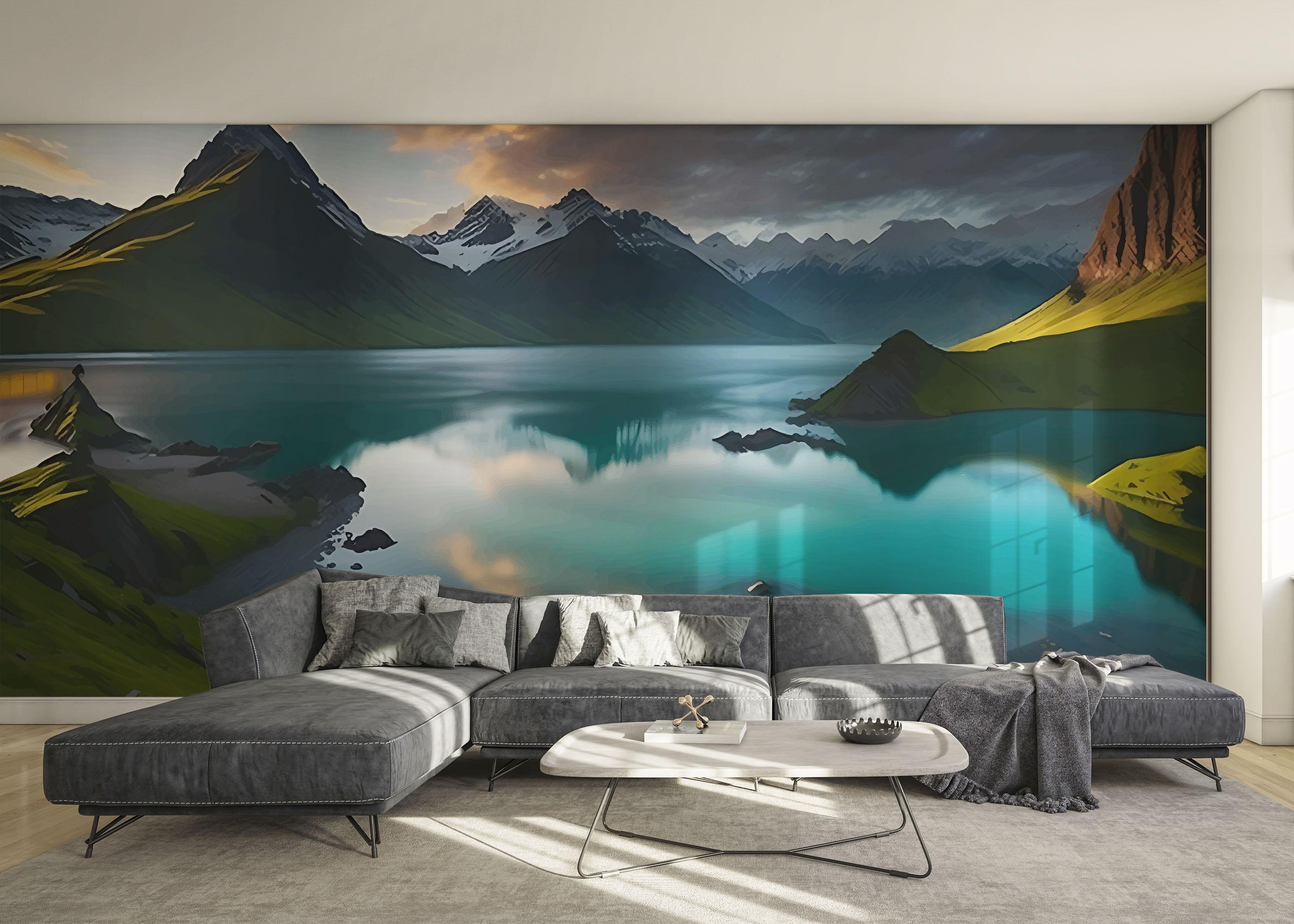 Fototapet Mountain Blue Lake mockup 0