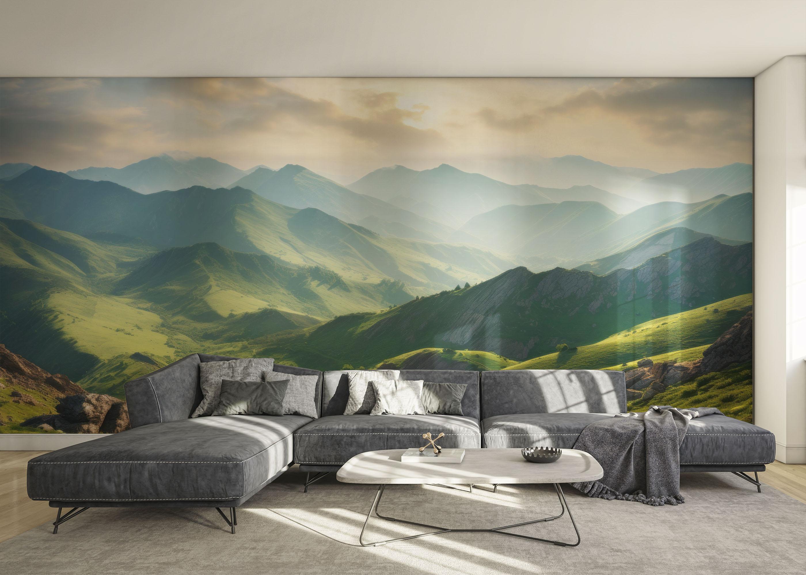 Fototapet Mountain Green Grass mockup 0