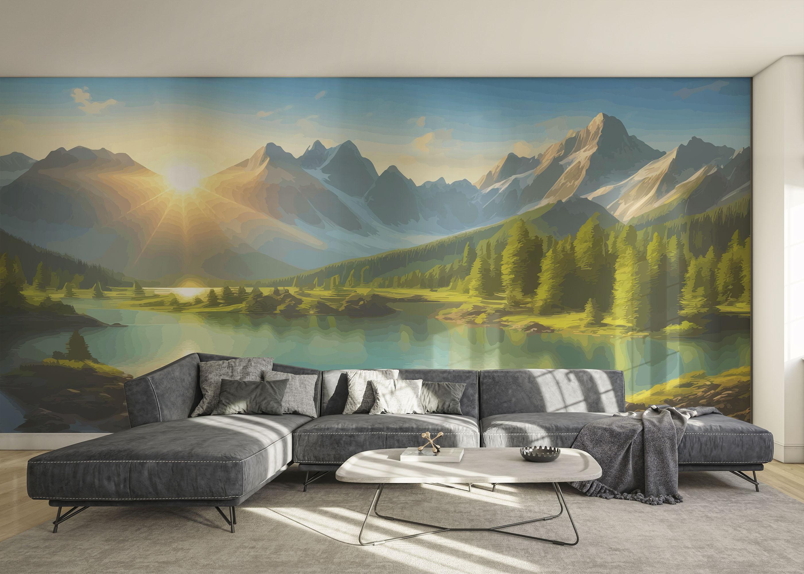 Fototapet Mountain Lake View mockup 0