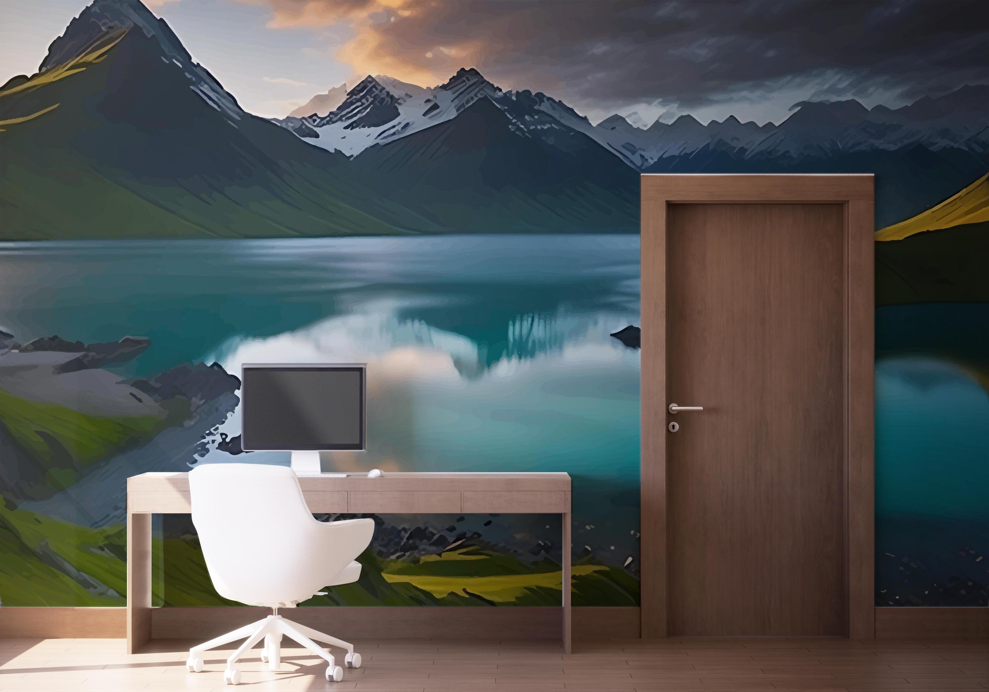 Fototapet Mountain Blue Lake mockup 1