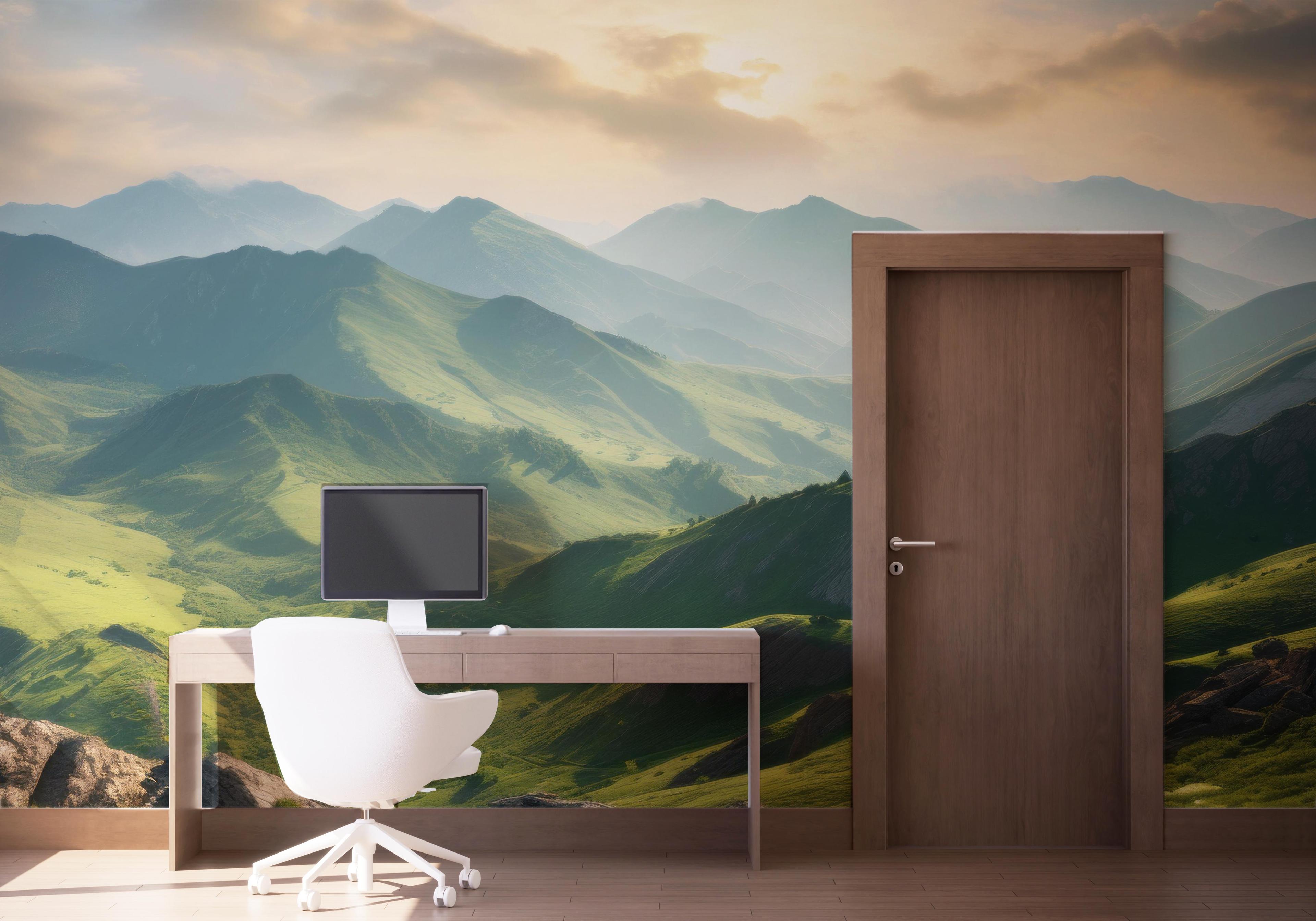 Fototapet Mountain Green Grass mockup 1