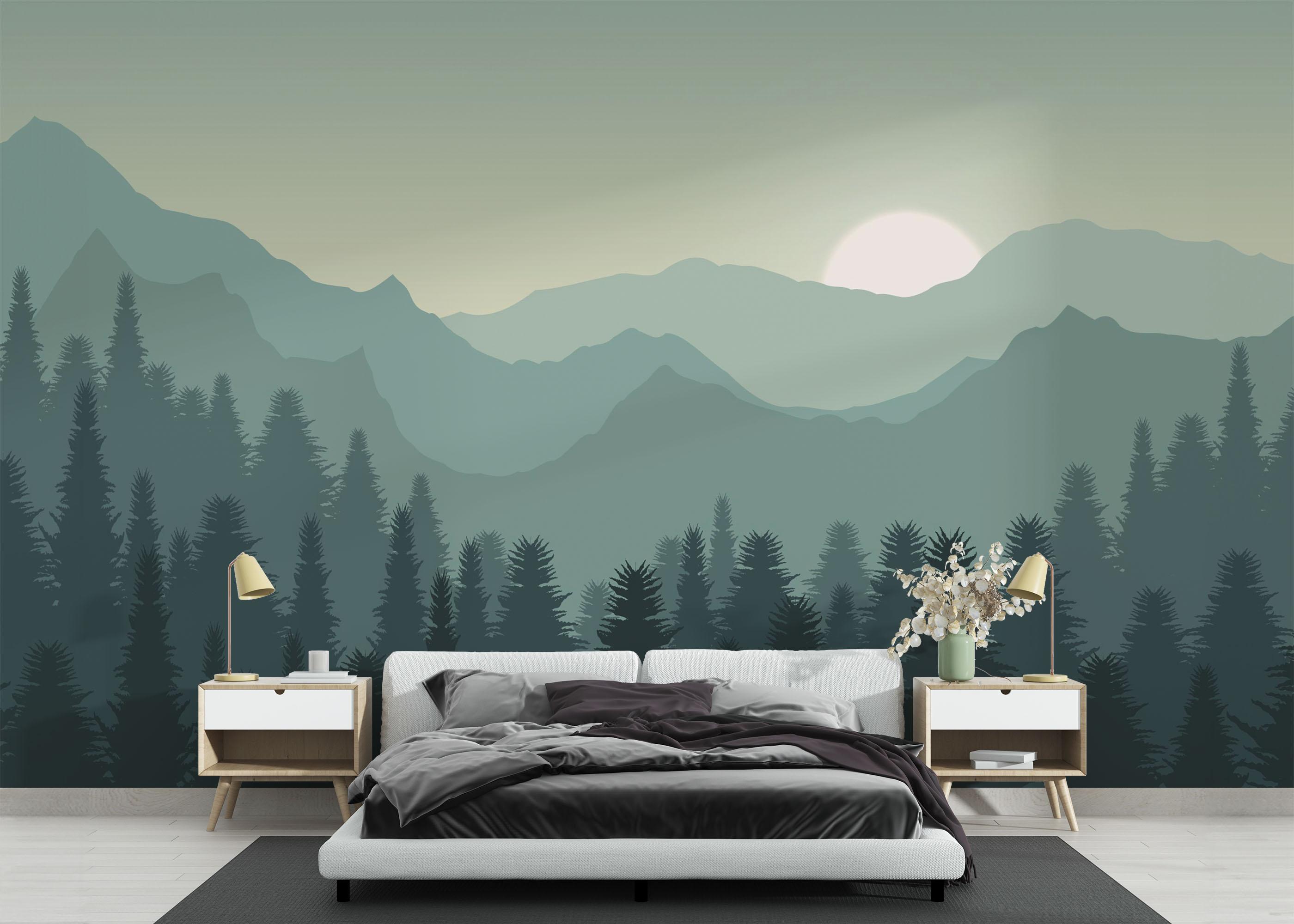 Fototapet Green Mountain Tree mockup 3