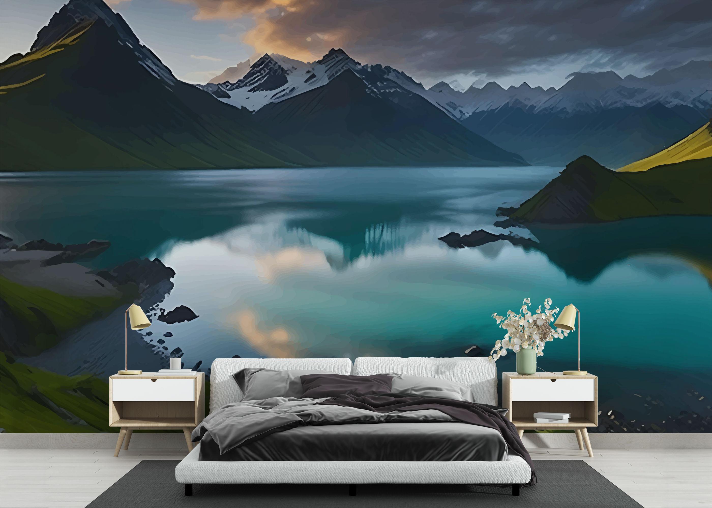 Fototapet Mountain Blue Lake mockup 3