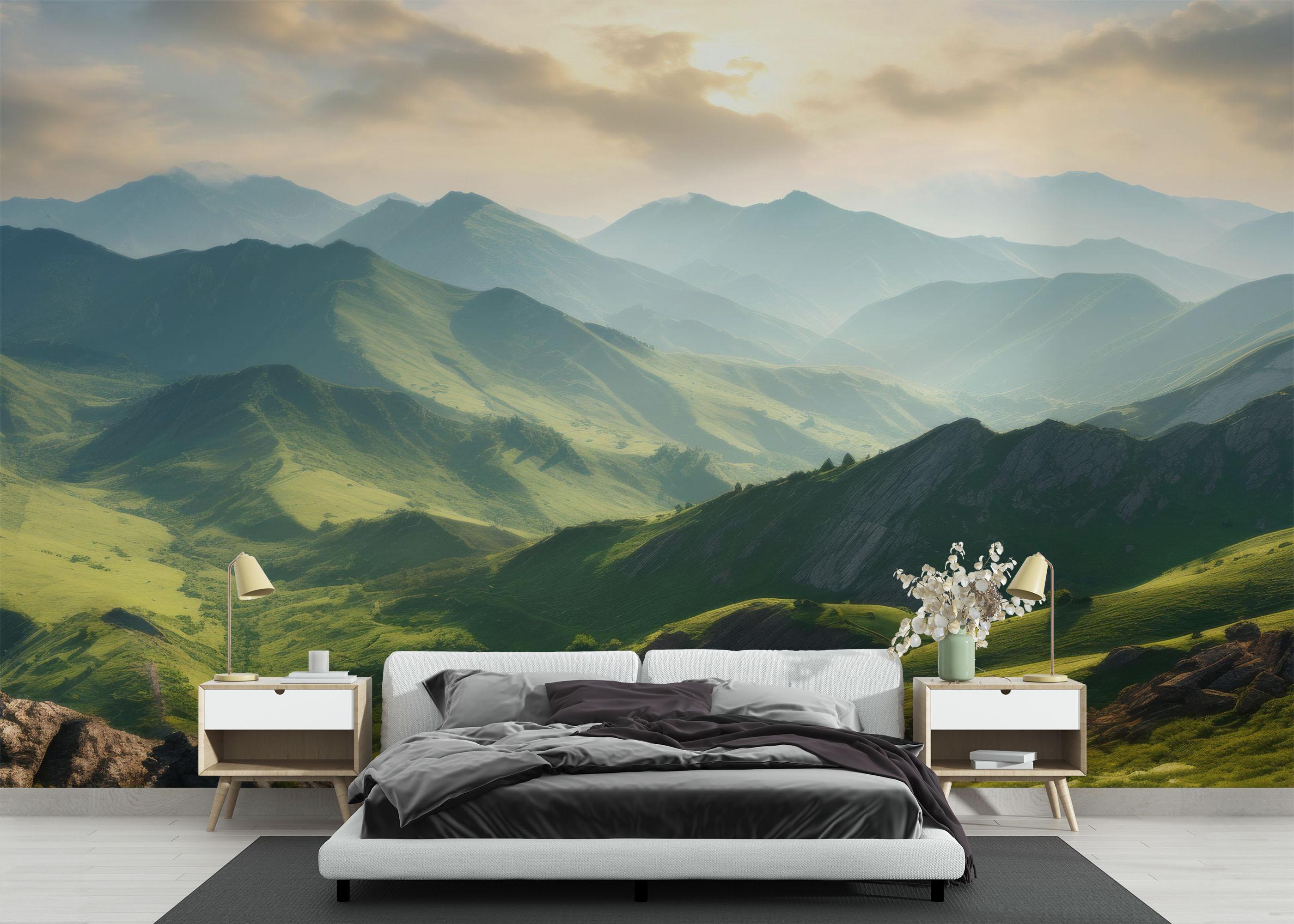 Fototapet Mountain Green Grass mockup 3